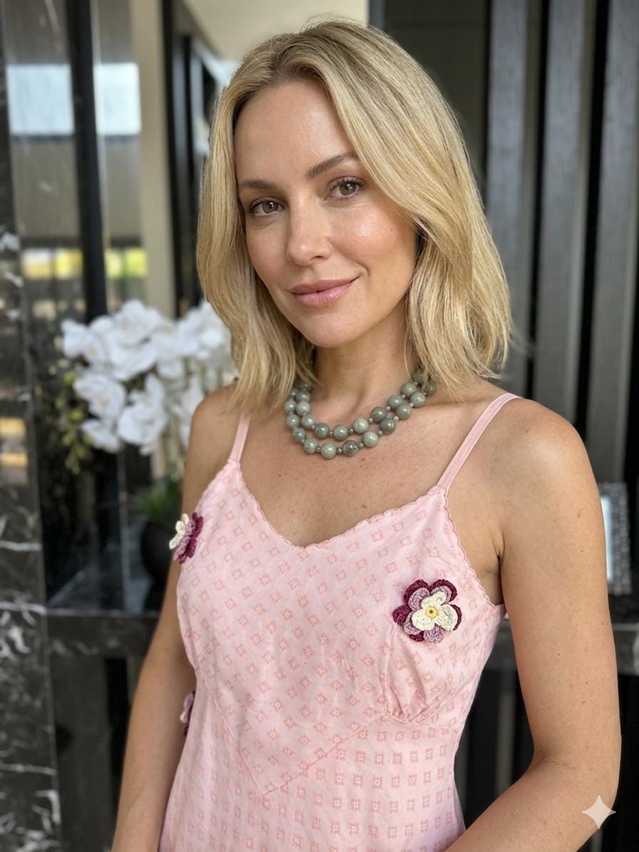 1930s Dreamy Pink Silk Slip Dress – 3D crochet Rosettes