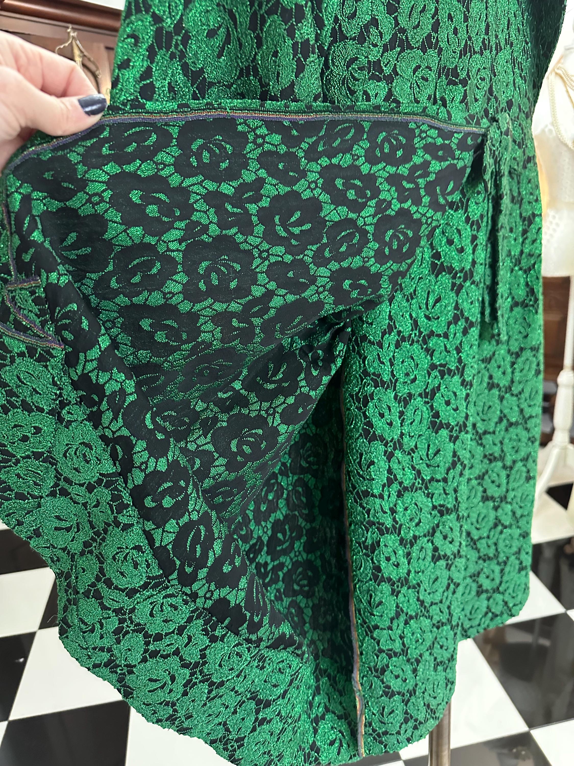 1950s 1960s Vintage lame emerald green cocktail dress