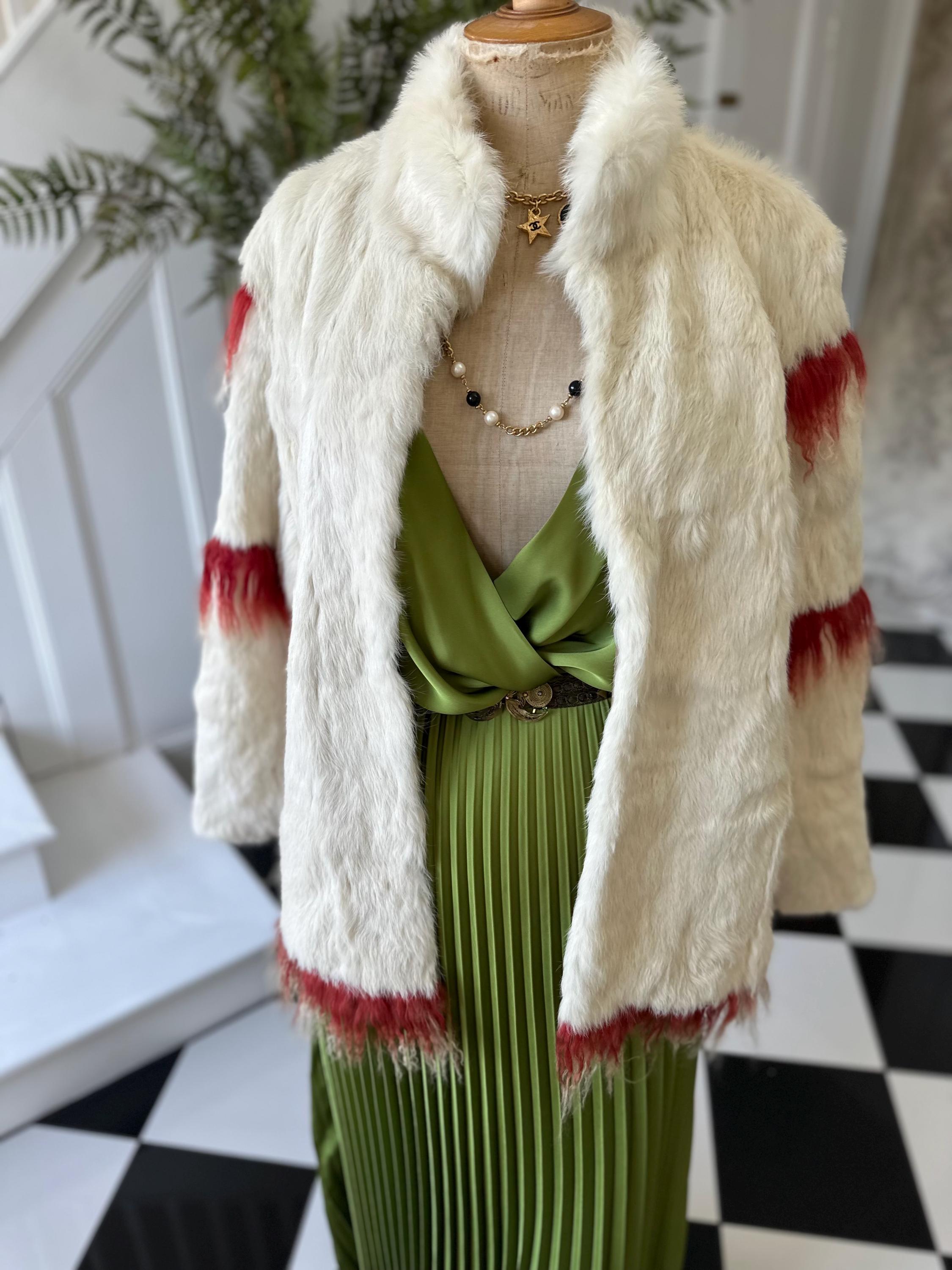 vintage 70s Rabbit fur jacket with Mongolian  lamb trim