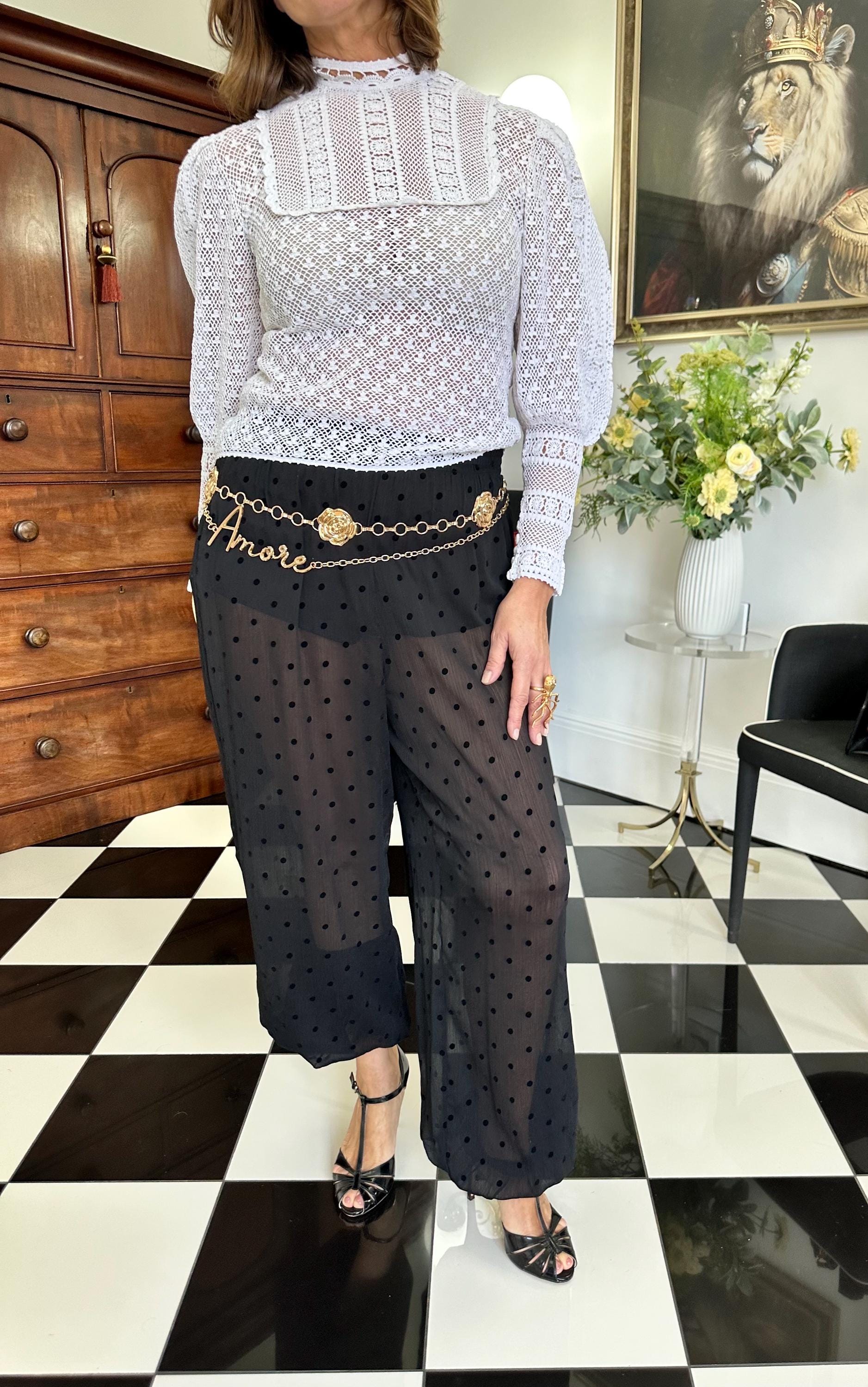 Vintage 1970s hand crochet white  Victorian style mutton sleeve blouse