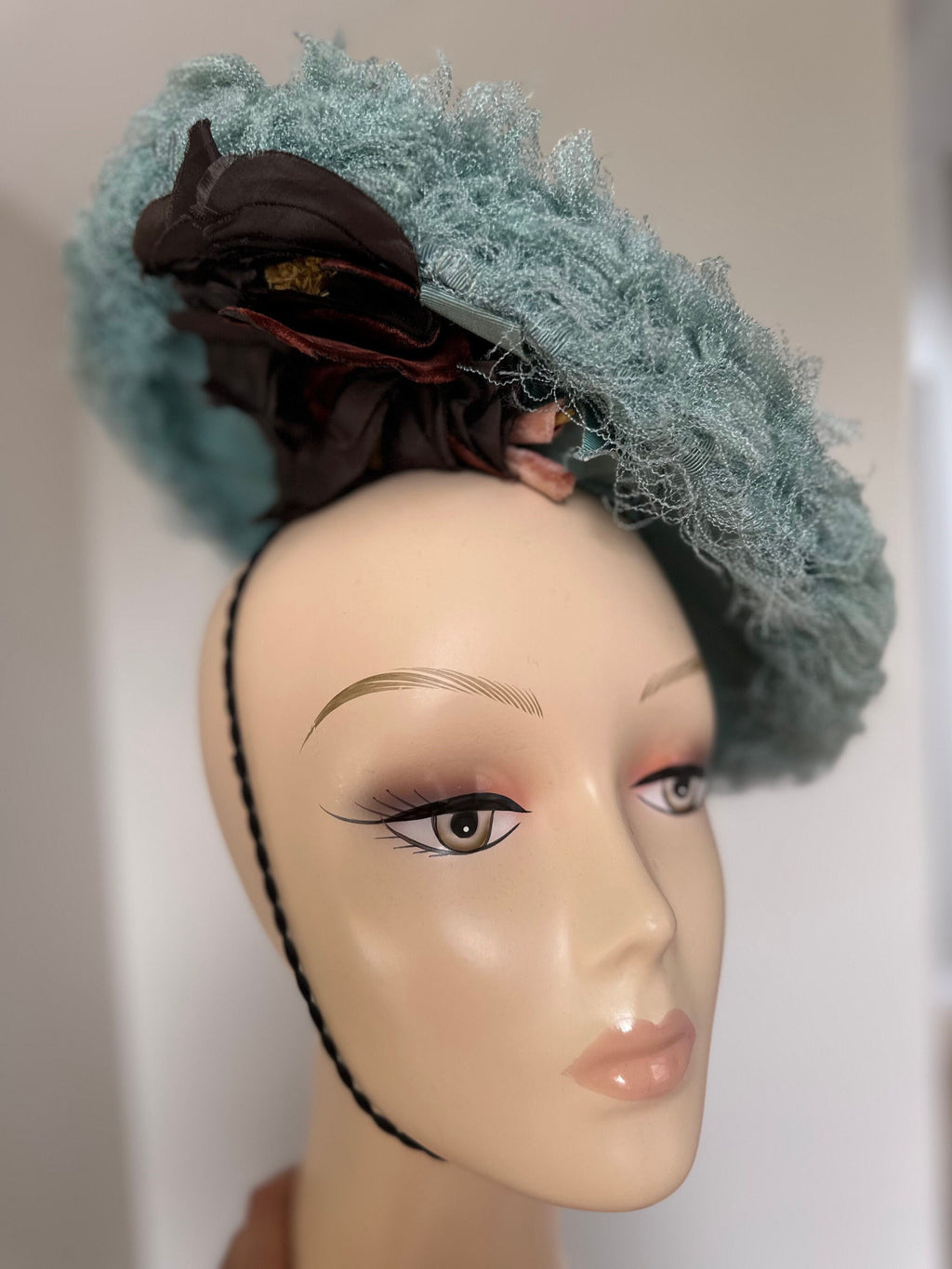 1950s Blue Silk Grosgrain Hat with Silk Flower