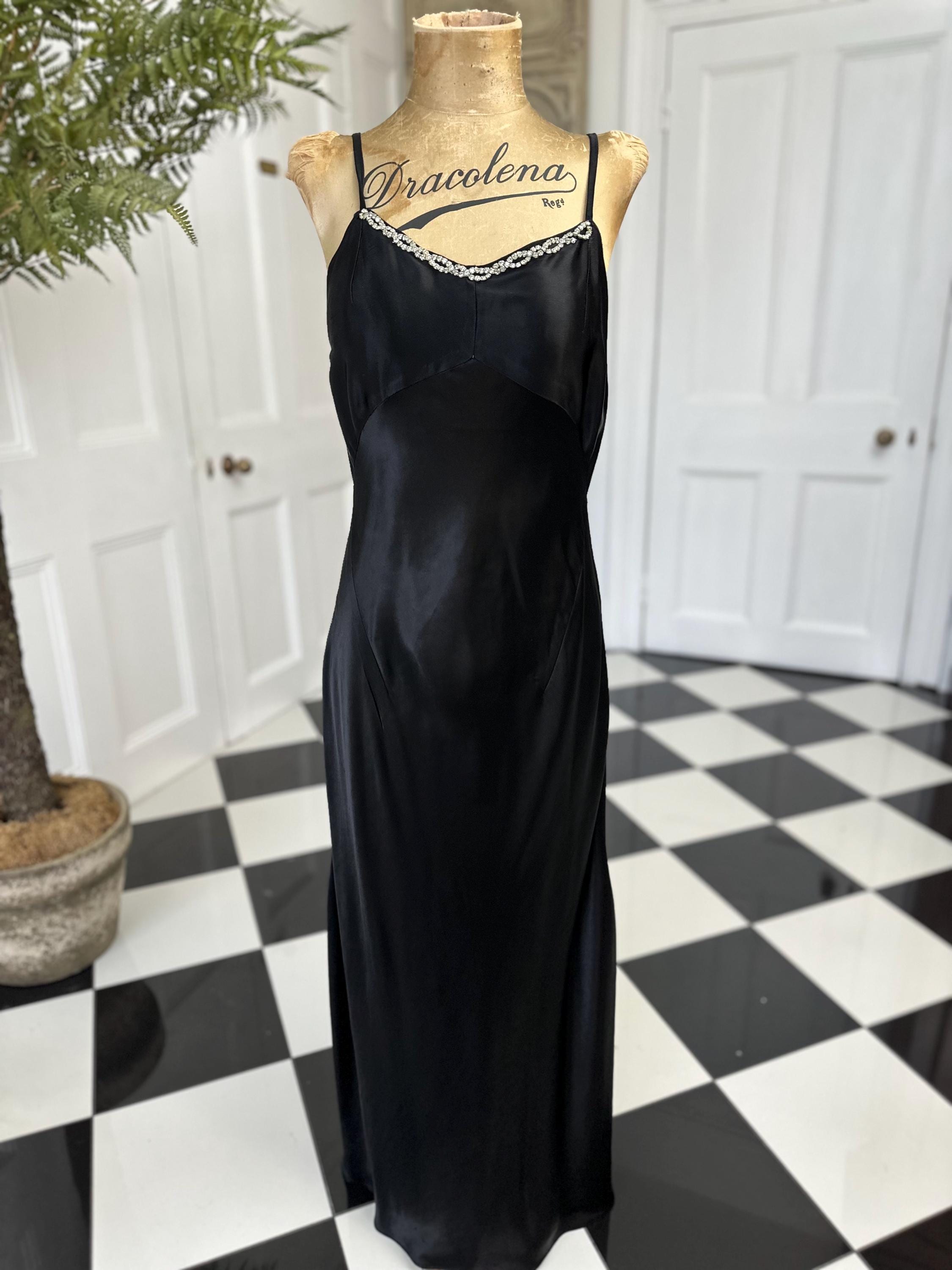 1930s Bias cut silk satin black slip dress with matching bolero