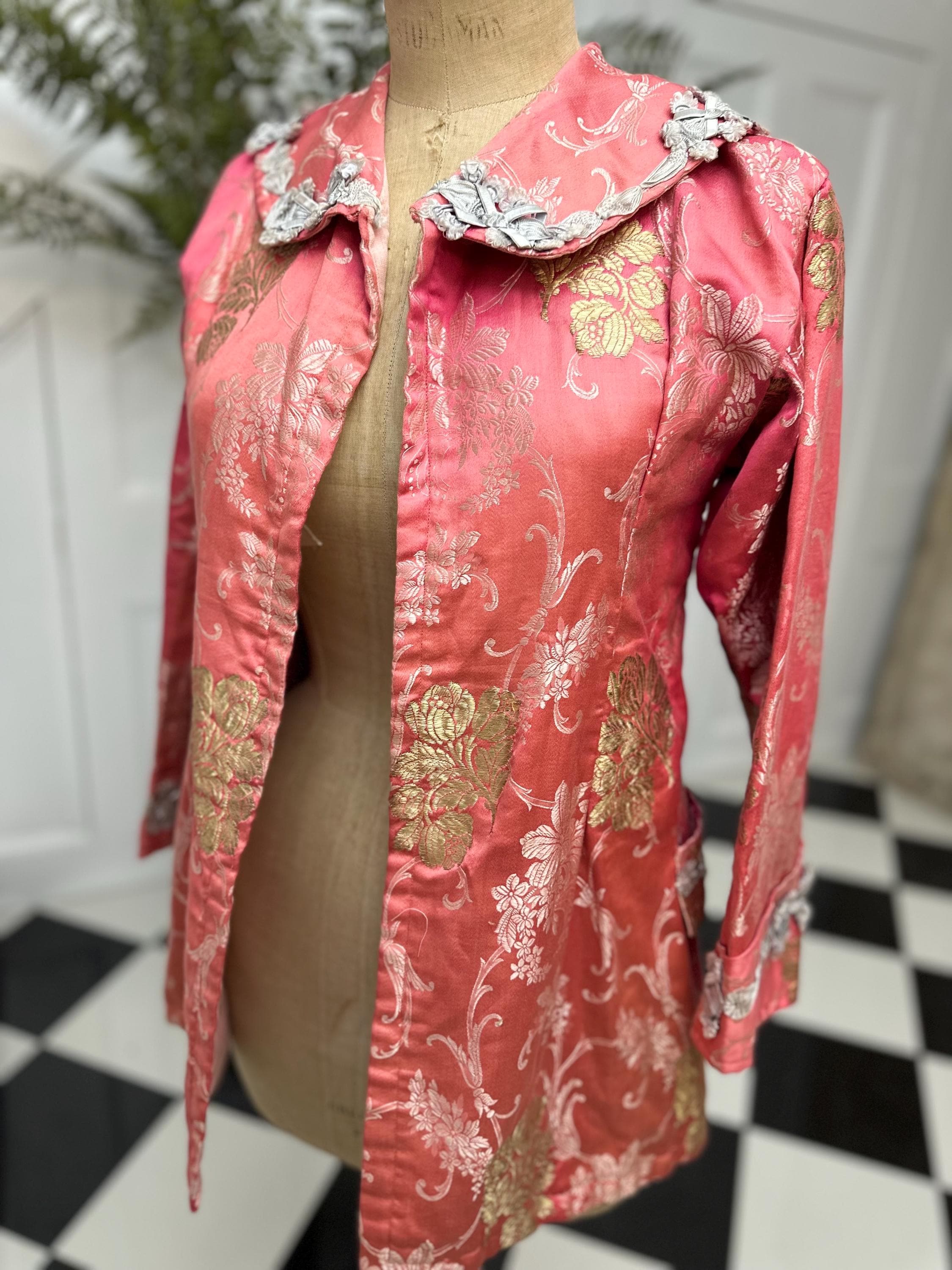 Antique Ottoman jacket in pink brocade with gold thread embroidery