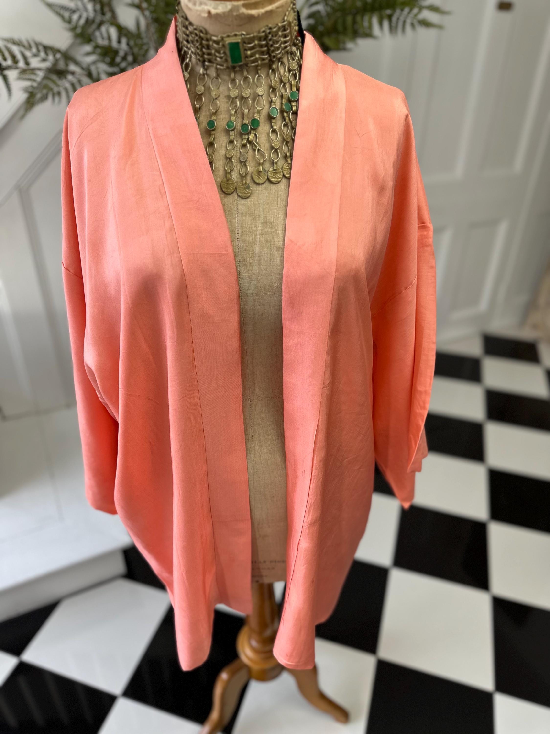 vintage pink silk hand embroidered kimono Japanese  Haori