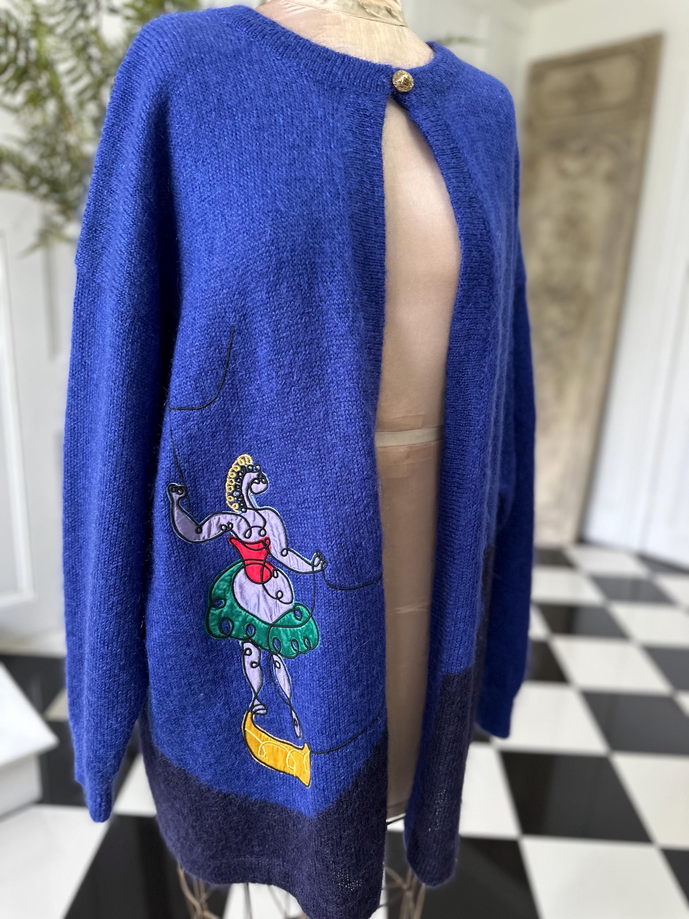 Vintage Mohair Long Cardigan by Jacques Vert with Horse Design