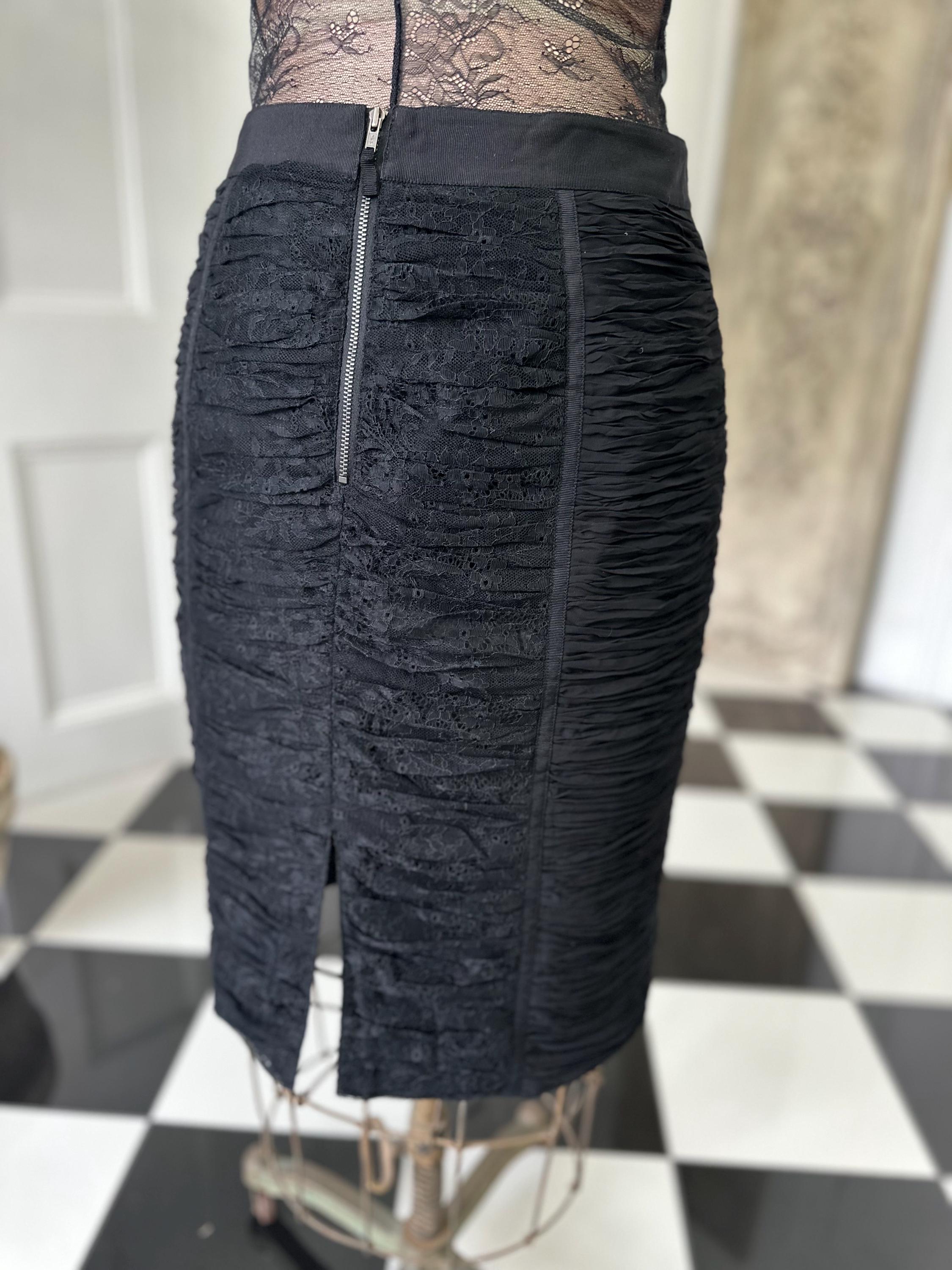 Vintage Y2K Style ruched black lace pencil skirt