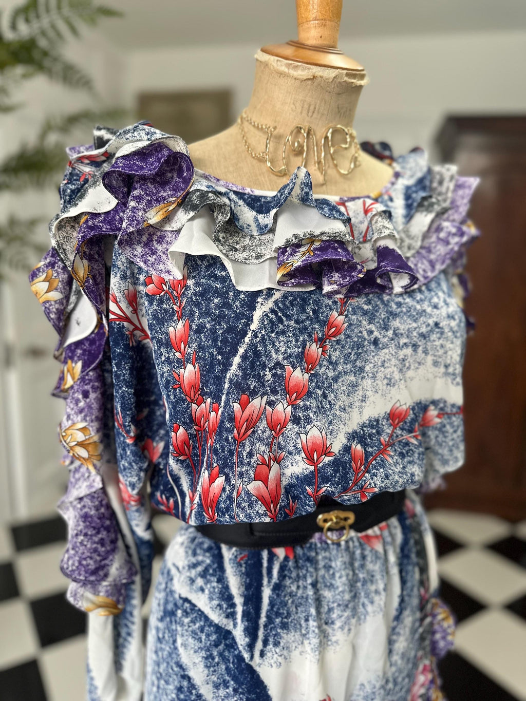 Vintage 1980s Diane Freis floral frilly Georgette maxi dress