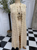 1970s boho style cream lace sleeveless long cardigan