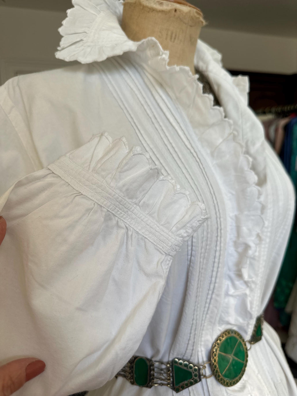 Victorian Edwardian long night shirt dress with large collar and monogram of MG