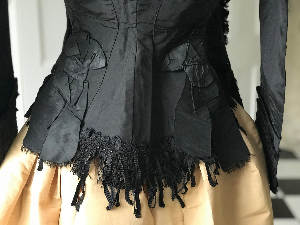 1860s Victorian Black Silk Bodice Jacket with Passementerie