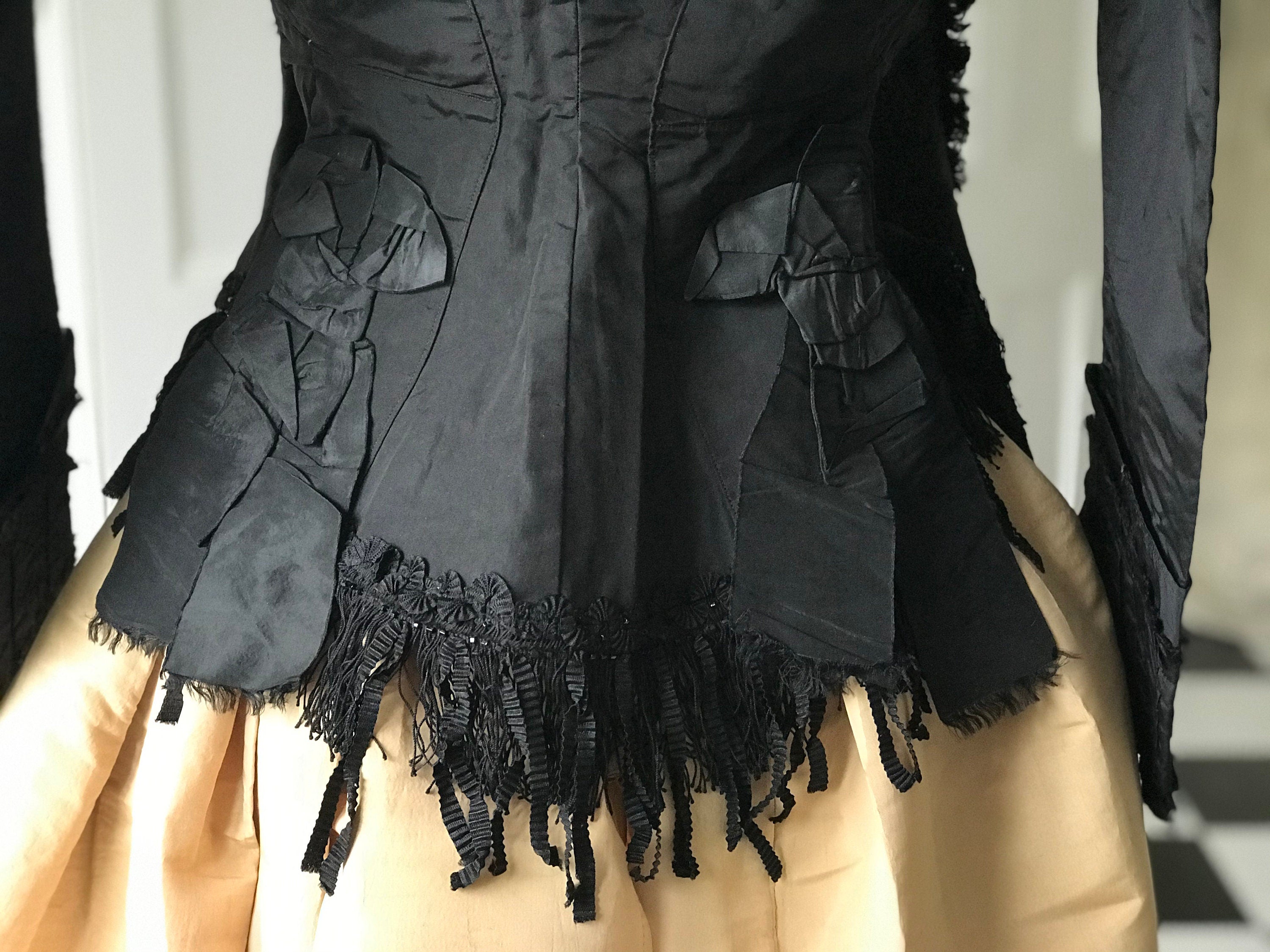 1860s Victorian Black Silk Bodice Jacket with Passementerie