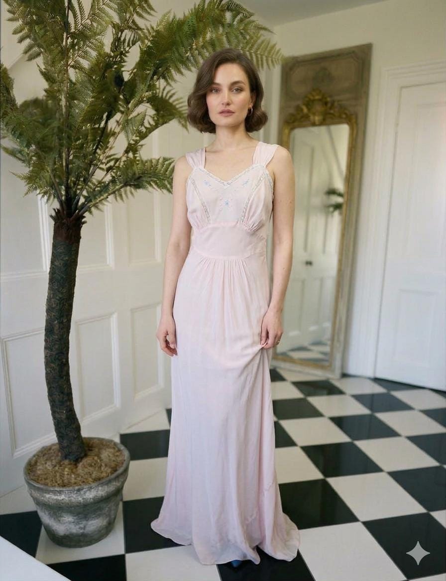 Vintage 1930s pink bias cut maxi dress