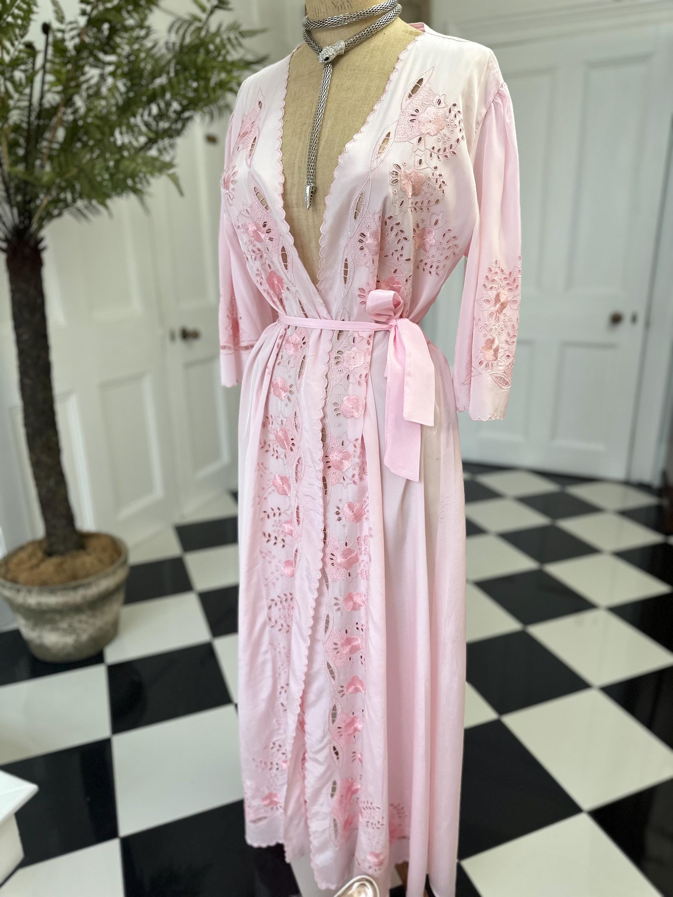 1970s Candy floss pink nightgown with embroidery