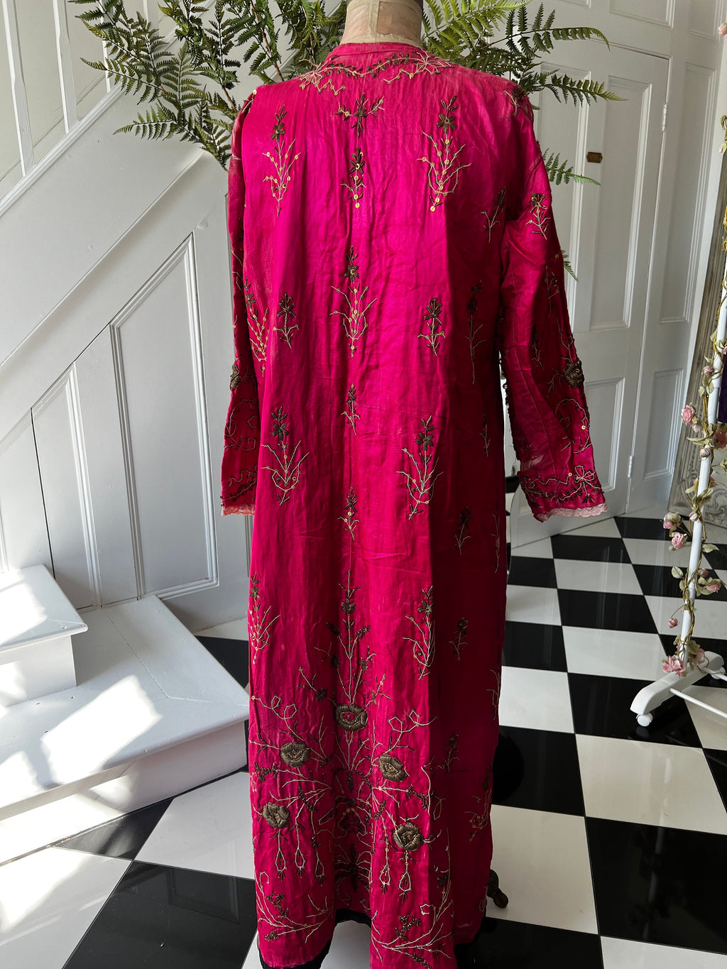 Antique Ottoman Silk Bindalli Dress: Hot Pink Zardozi Embroidery
