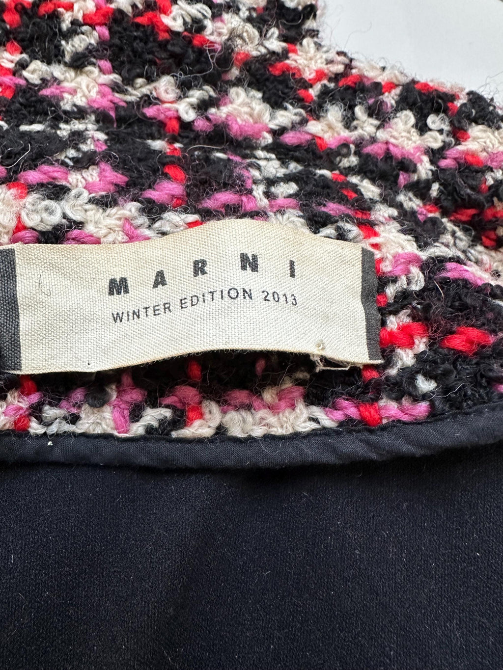 Designer Marni tweed coat on white black pink U.K. 12