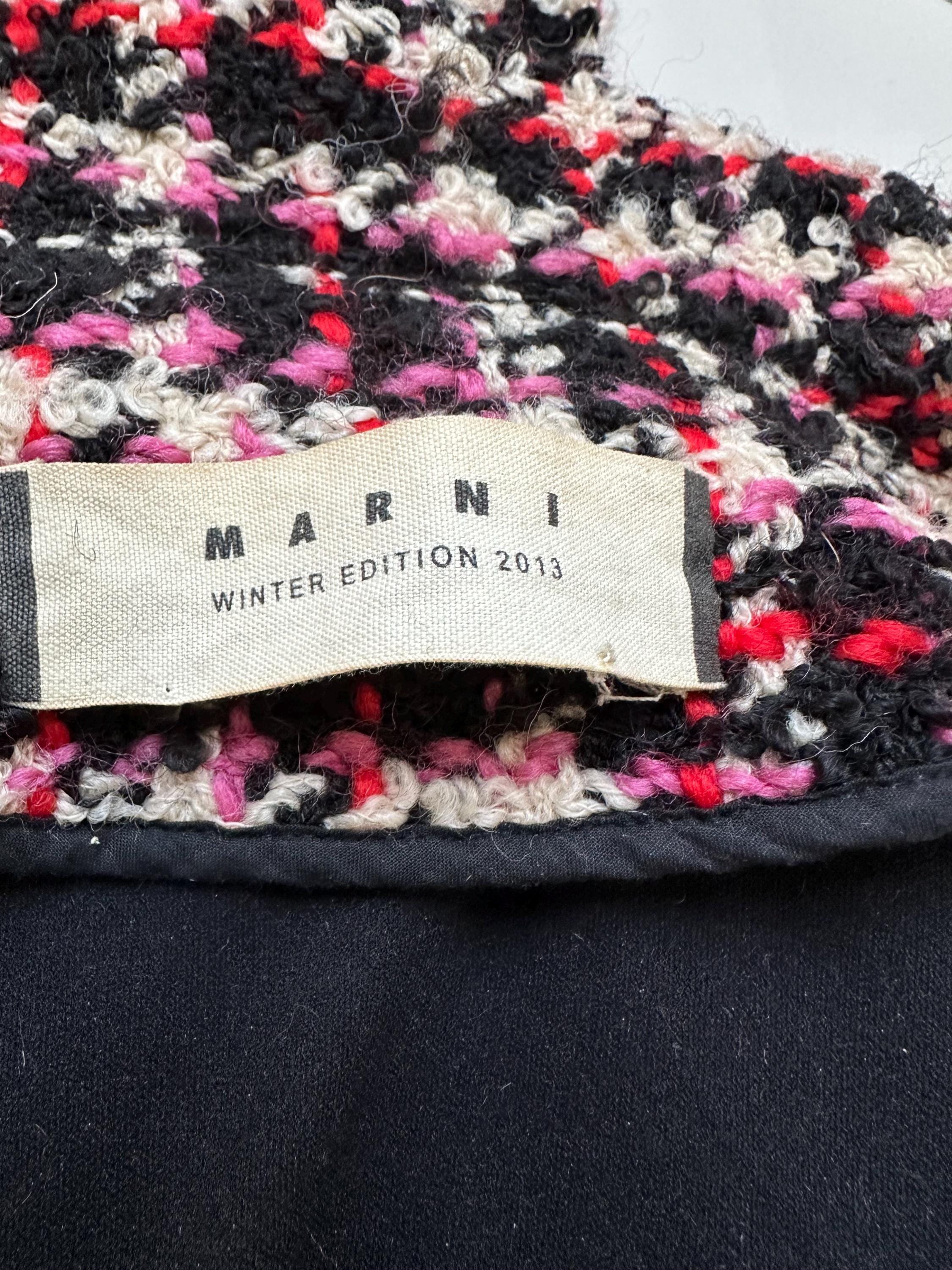 Designer Marni tweed coat on white black pink U.K. 12