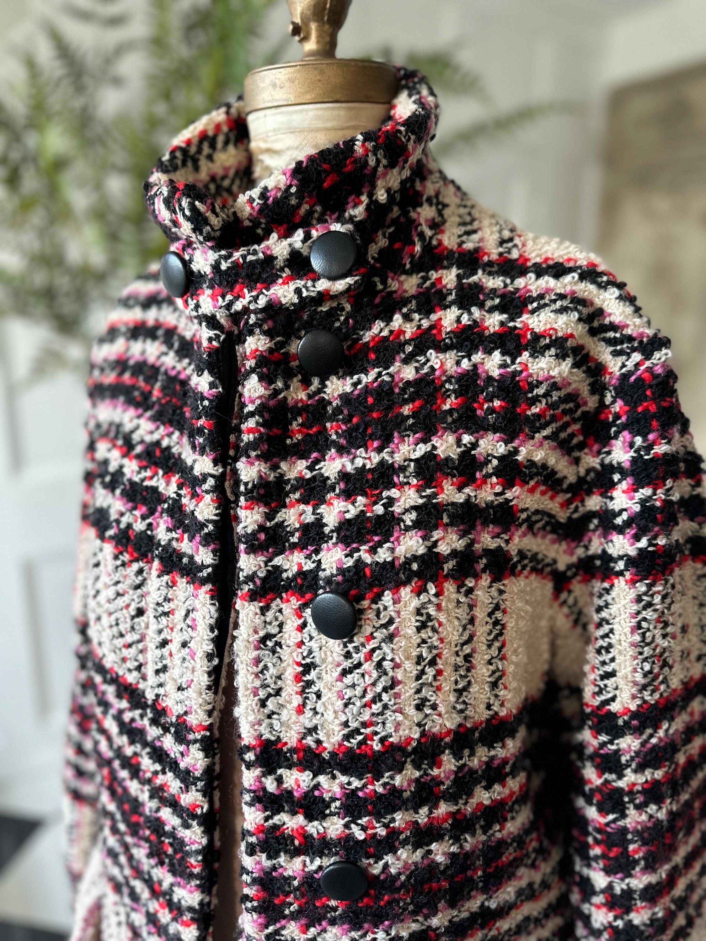 Designer Marni tweed coat on white black pink U.K. 12