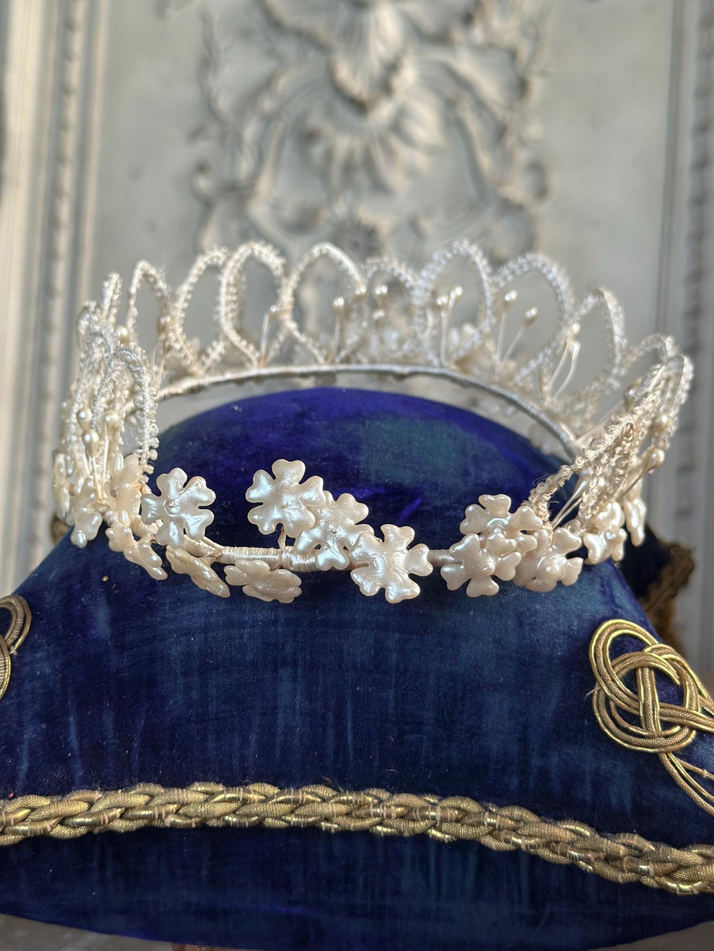 Antique 1950s  Floral Wax with ribbon tiara crown