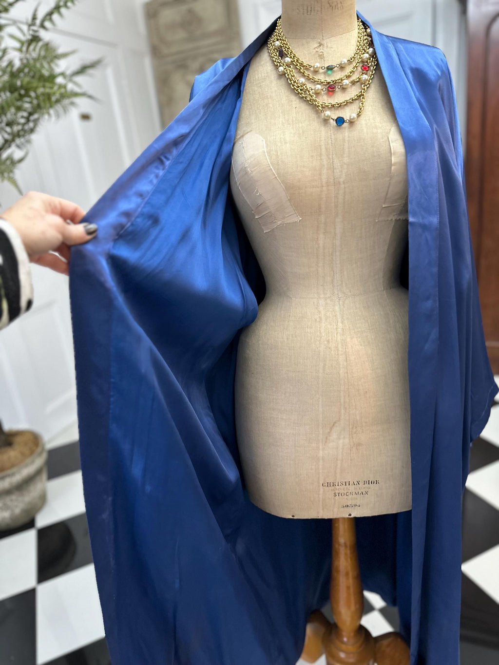 1970 Blue satin hand painted peacock design