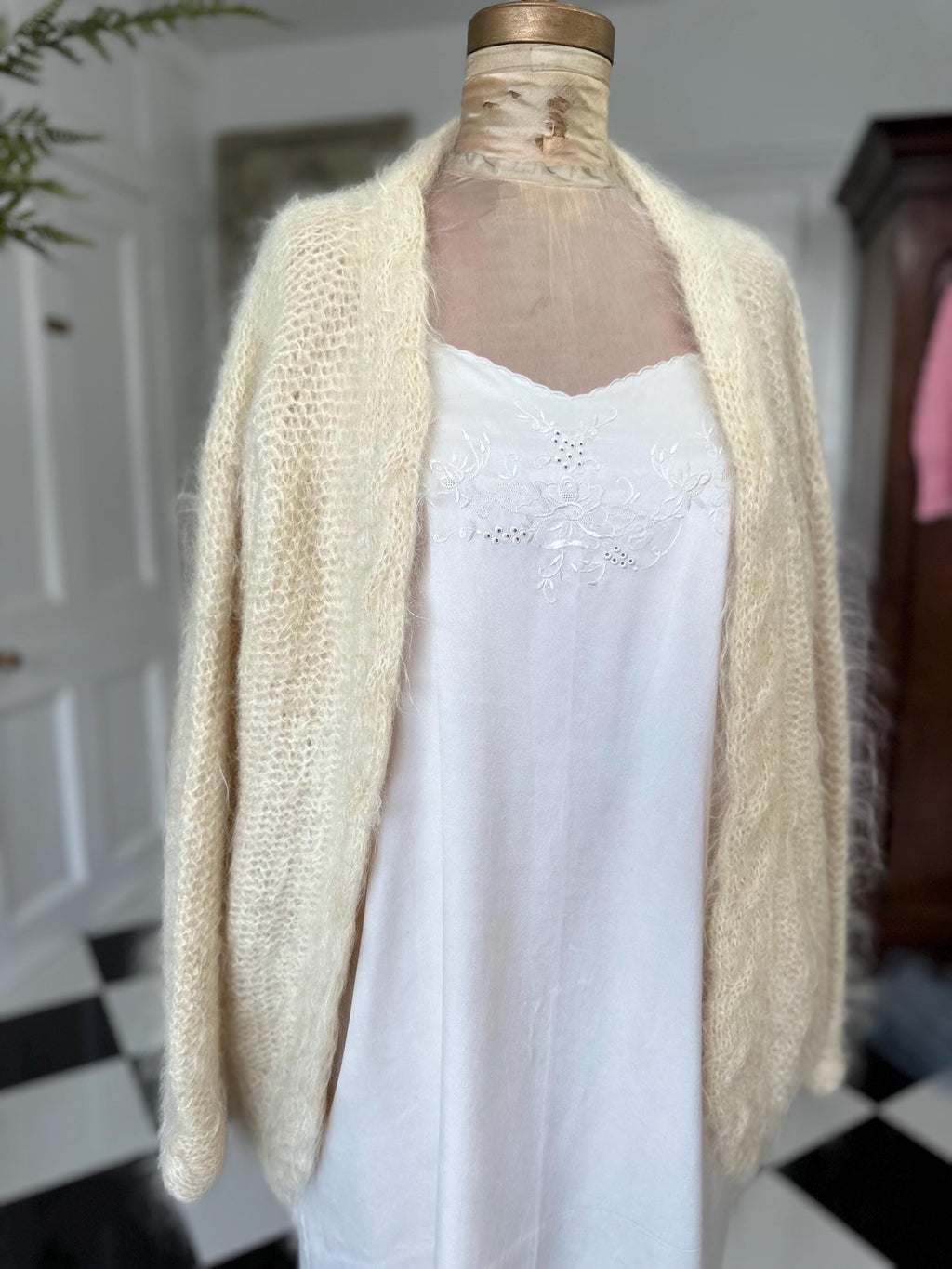 Vintage Hand Knitted mohair cream  Cardigan Cozy Layering Essential