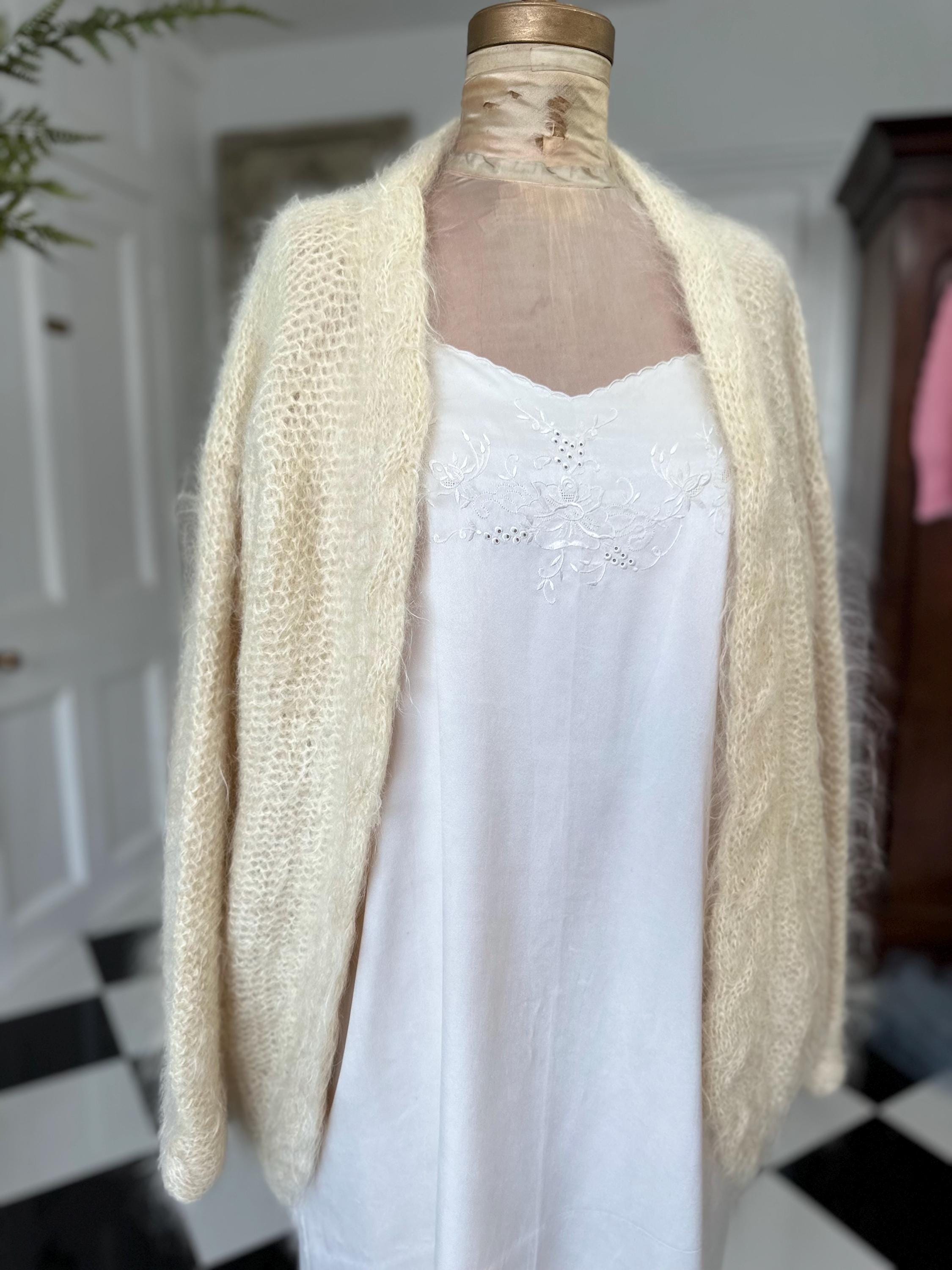 Vintage Hand Knitted mohair cream  Cardigan Cozy Layering Essential