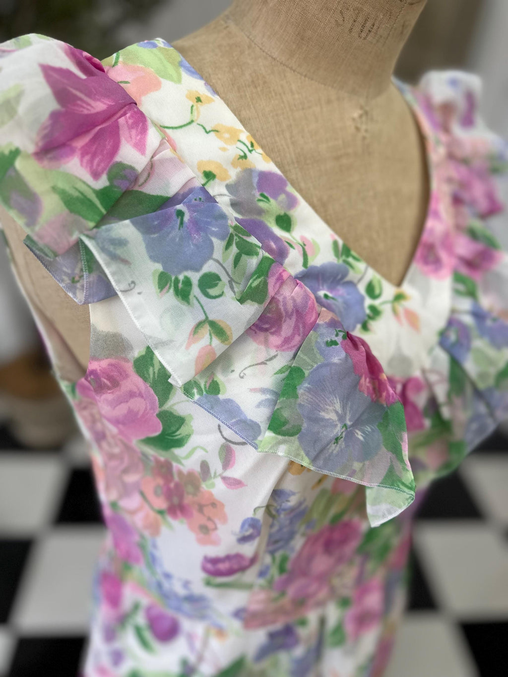 Vintage 1970s sleeveless floral maxi dress