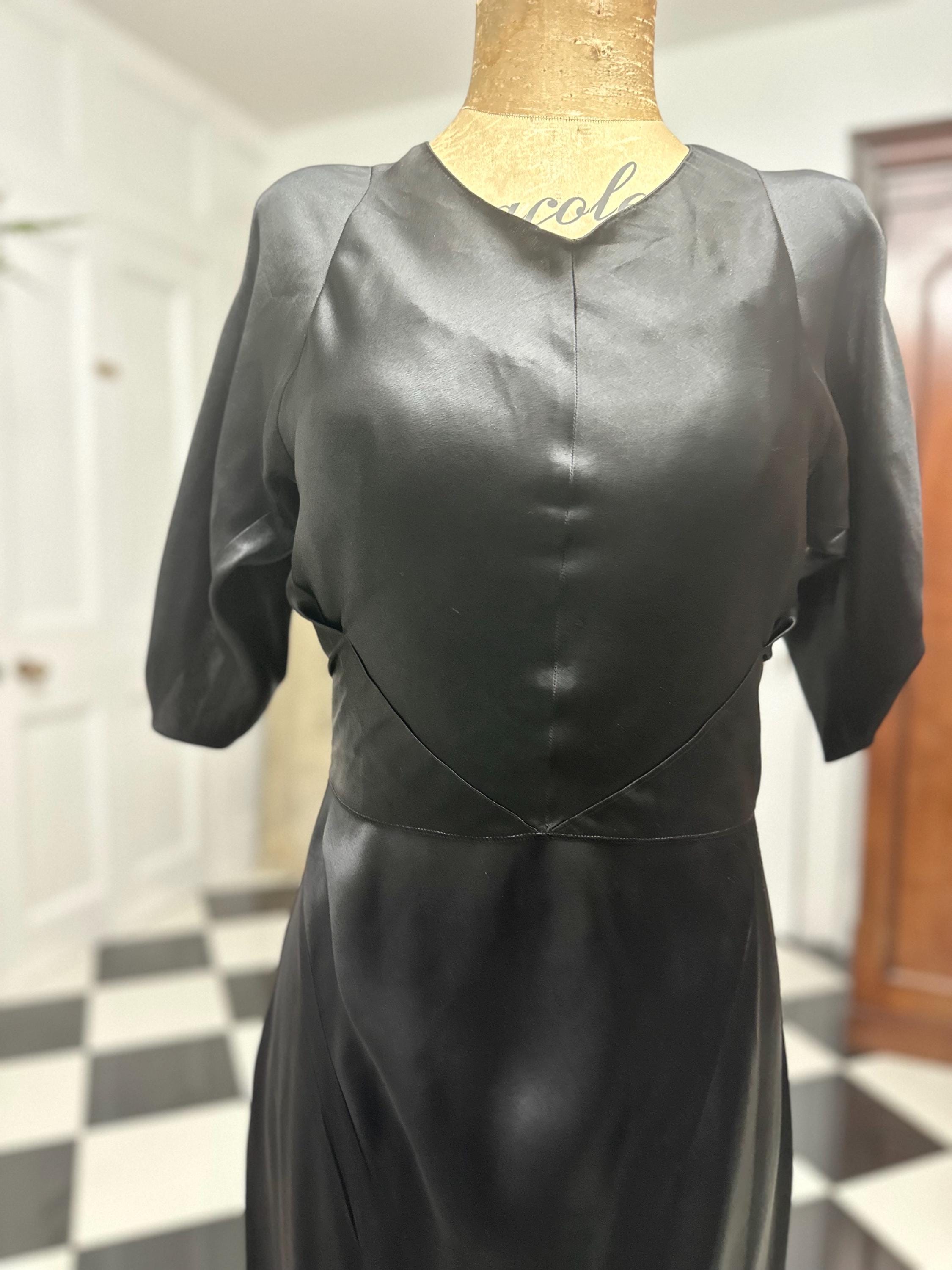 1930s Bias cut silk satin black slip dress with matching bolero