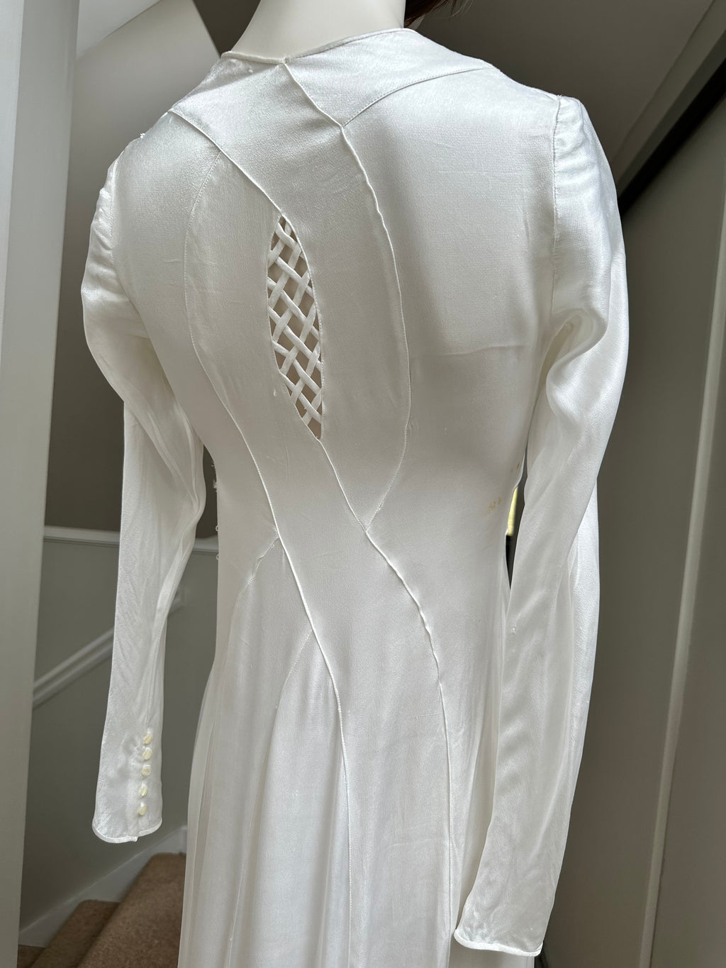 1930s white satin bias cut wedding dress