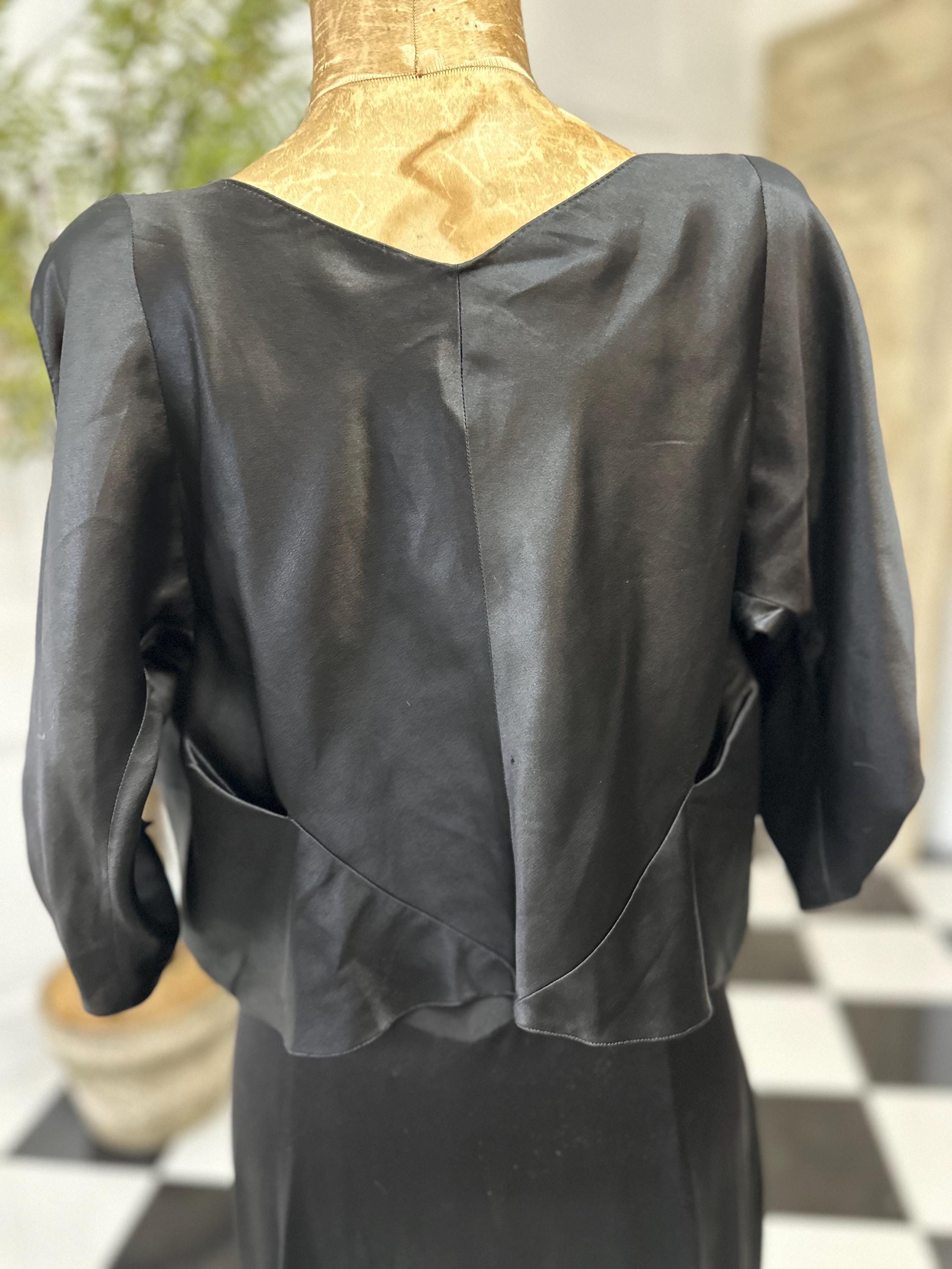 1930s Bias cut silk satin black slip dress with matching bolero