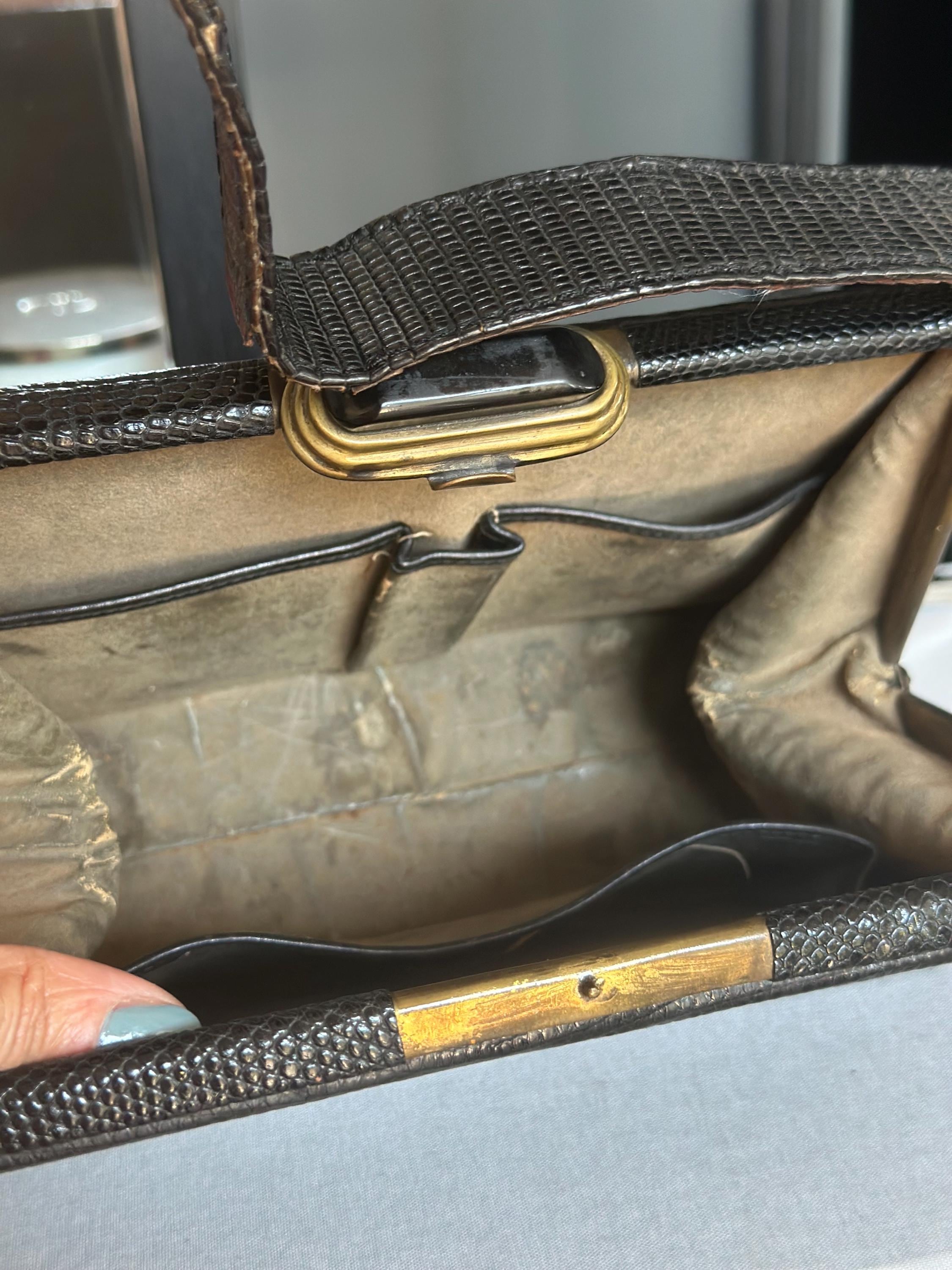 1930s Black lizard skin handbag