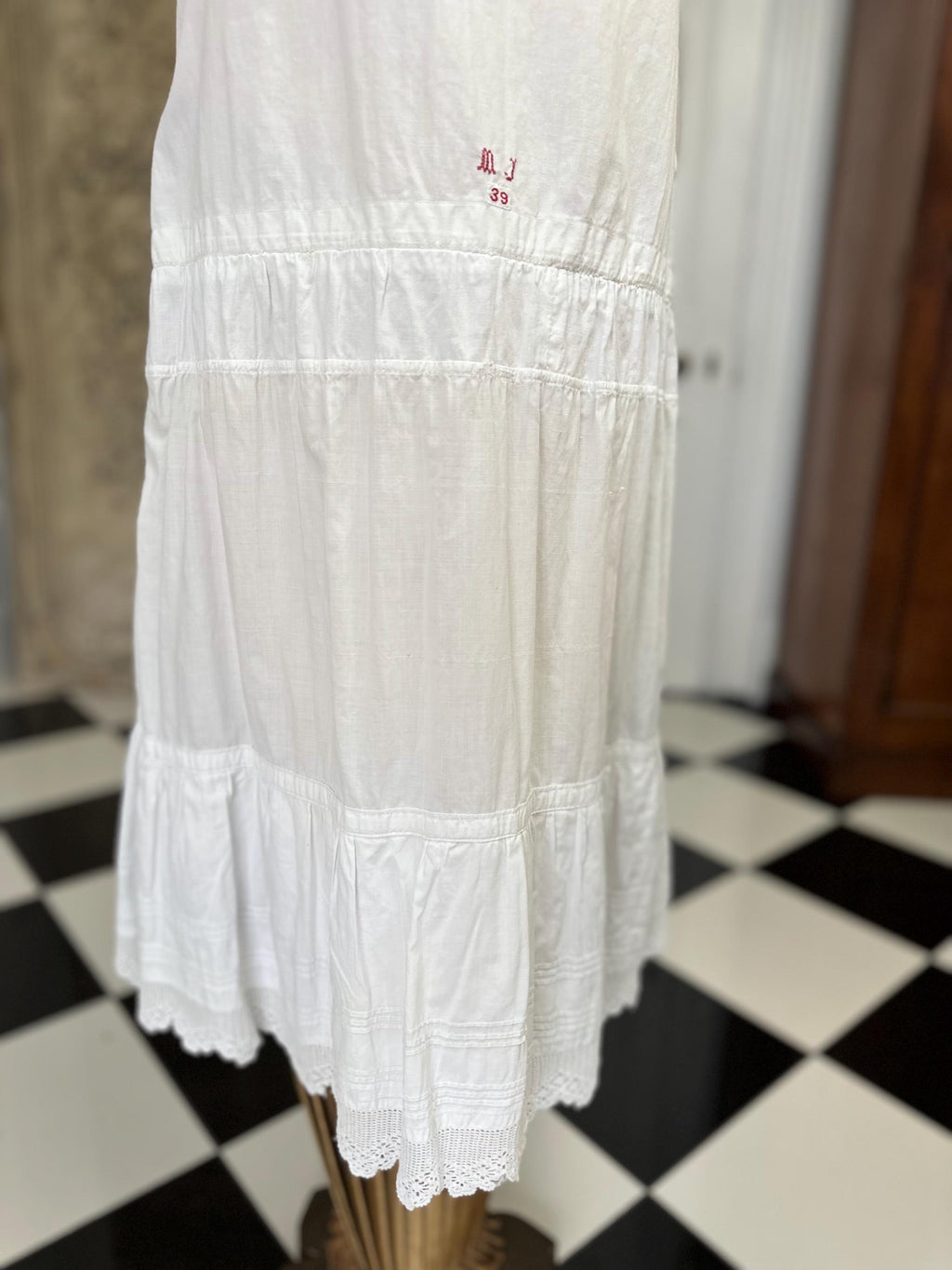 Victorian  Edwardian white under dress with monogram MJ petite in style