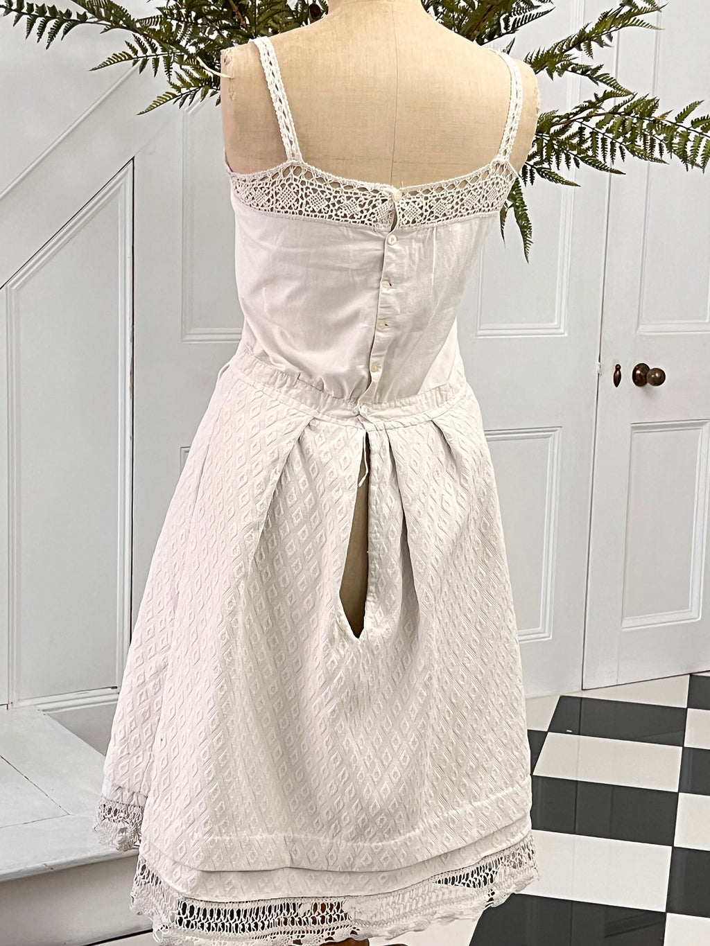 Antique 1800s underdress garment with crochet and quilted skirt monogram AE