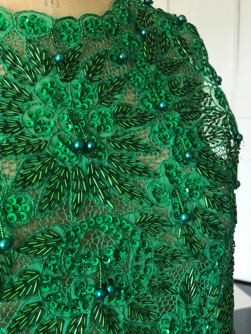 1960s Emerald green chiffon beaded blouse