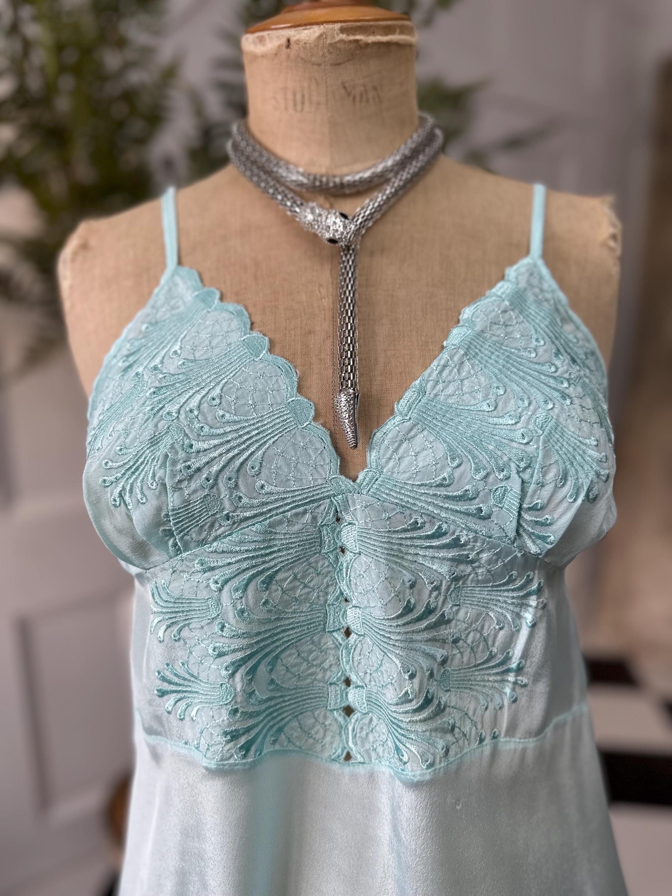 Vintage 1970 mint green slip dress