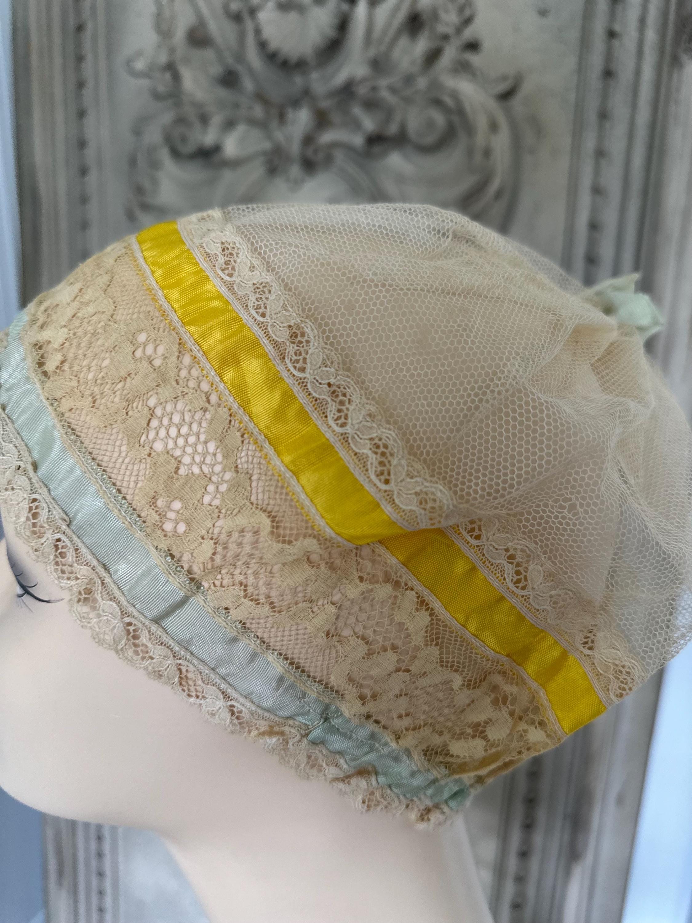 1920s tulle and silk ribbon boudoir bonnet hat
