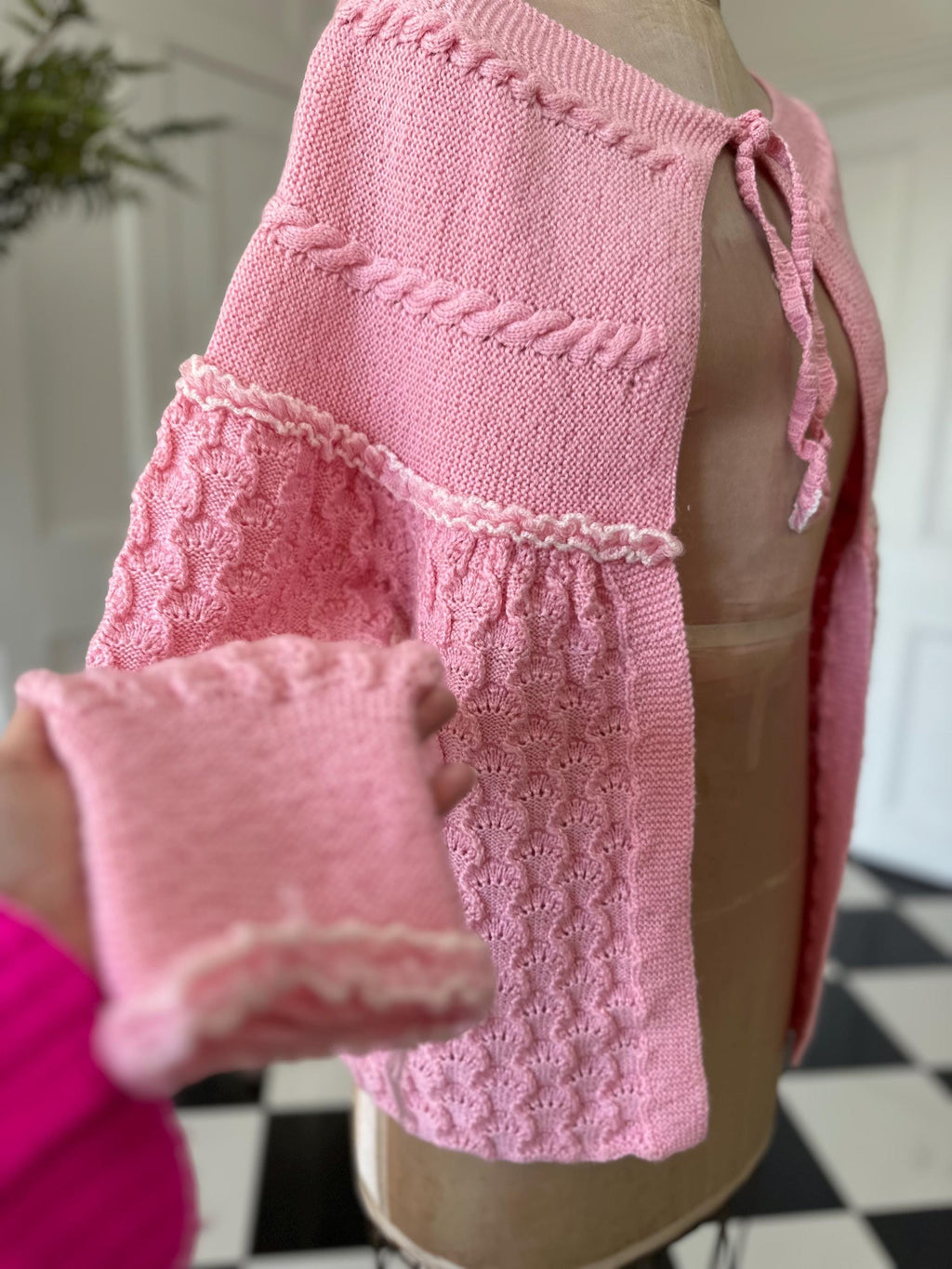 Vintage Hand Knitted Pink Cardigan Cozy Layering Essential