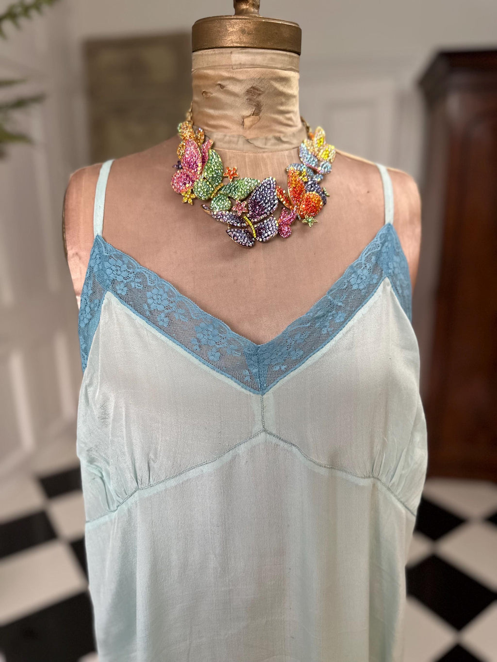 1940 Pale blue slip dress with lace details