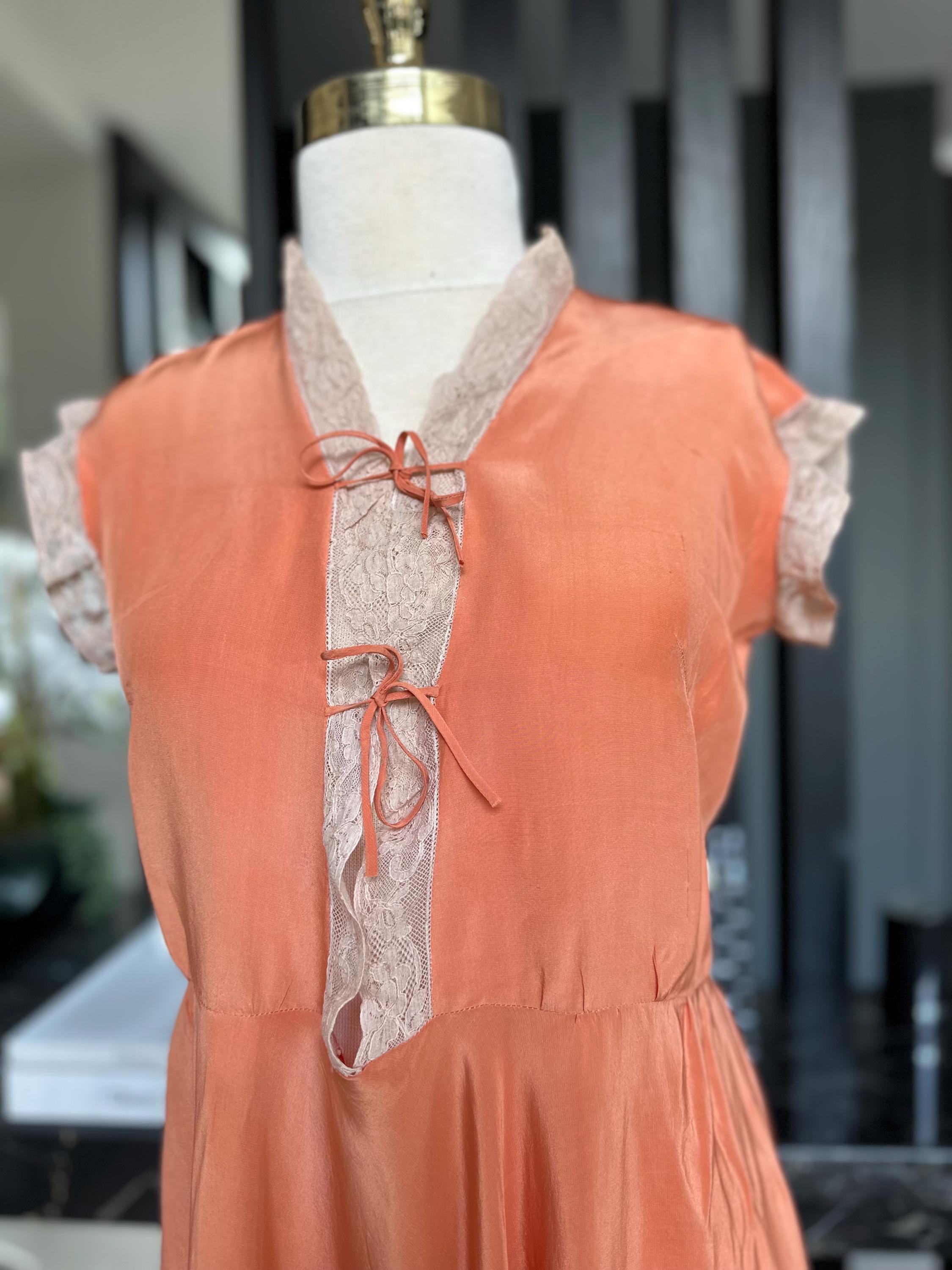 Antique 1920s-1930s Peach Silk  Nightgown dress – Authentic Art Deco dress