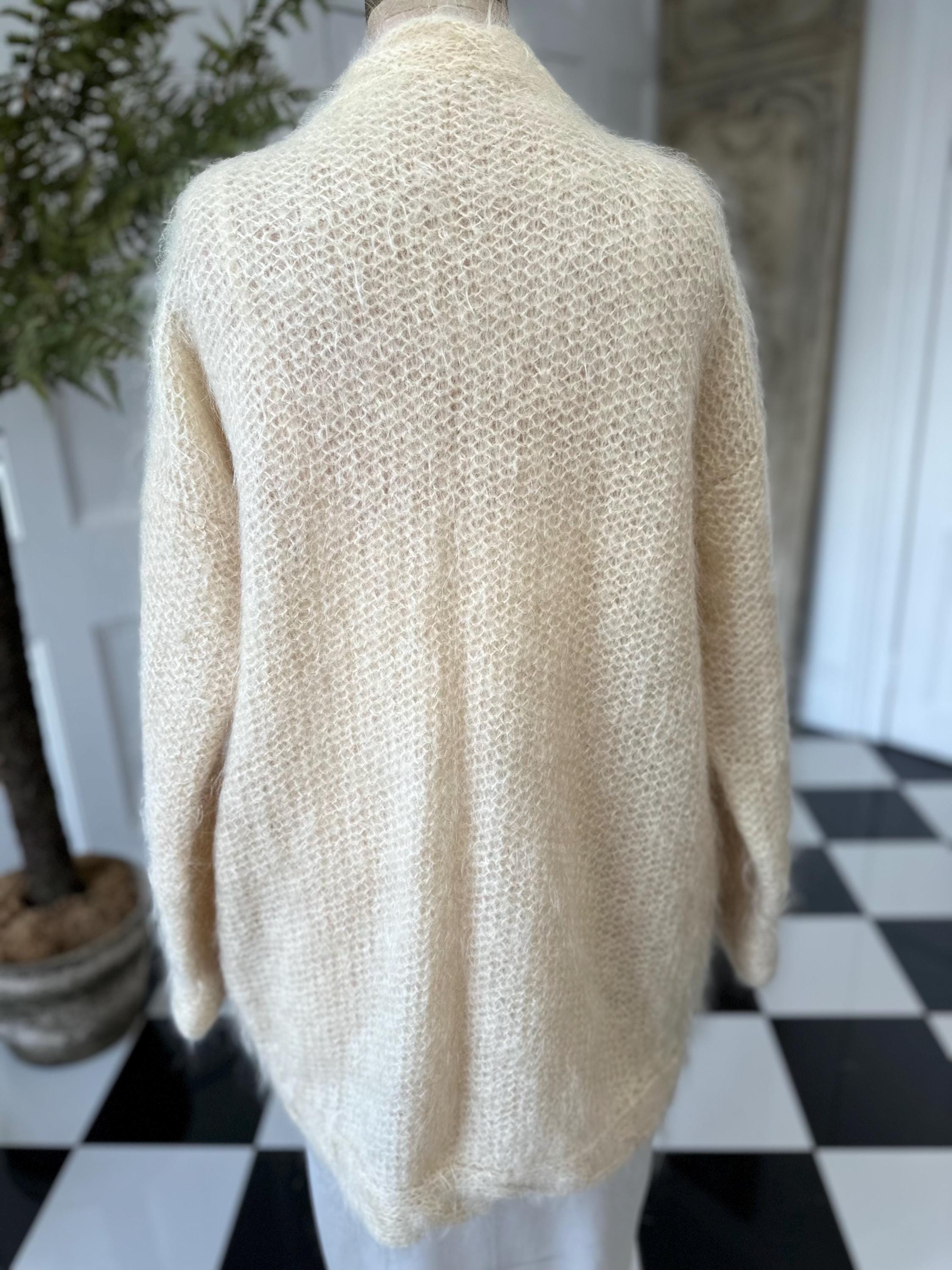 Vintage Hand Knitted mohair cream  Cardigan Cozy Layering Essential