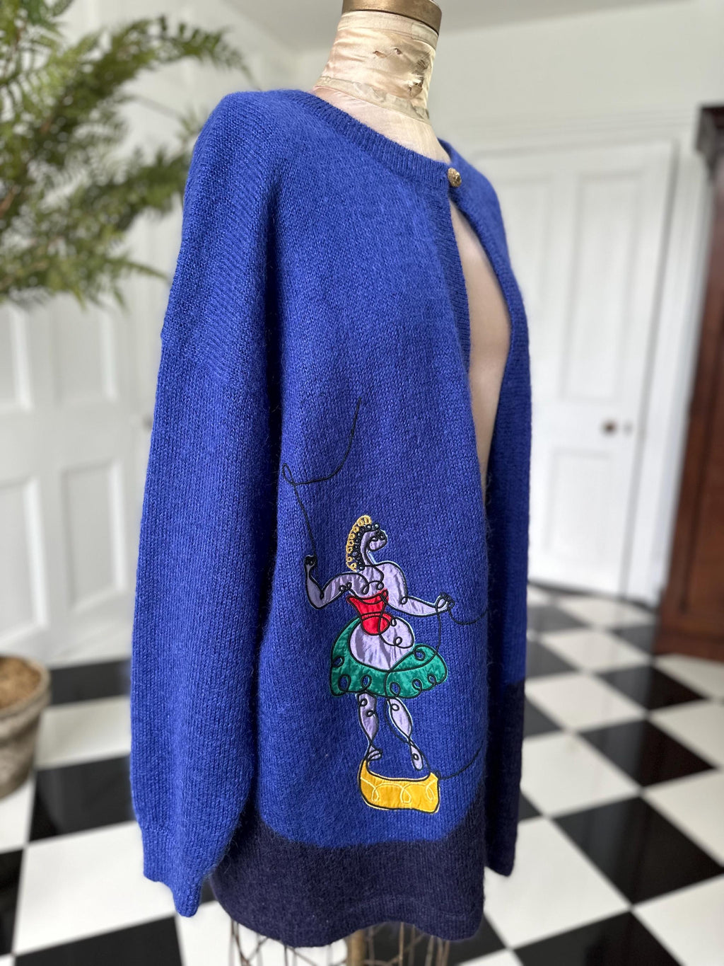 Vintage Mohair Long Cardigan by Jacques Vert with Horse Design