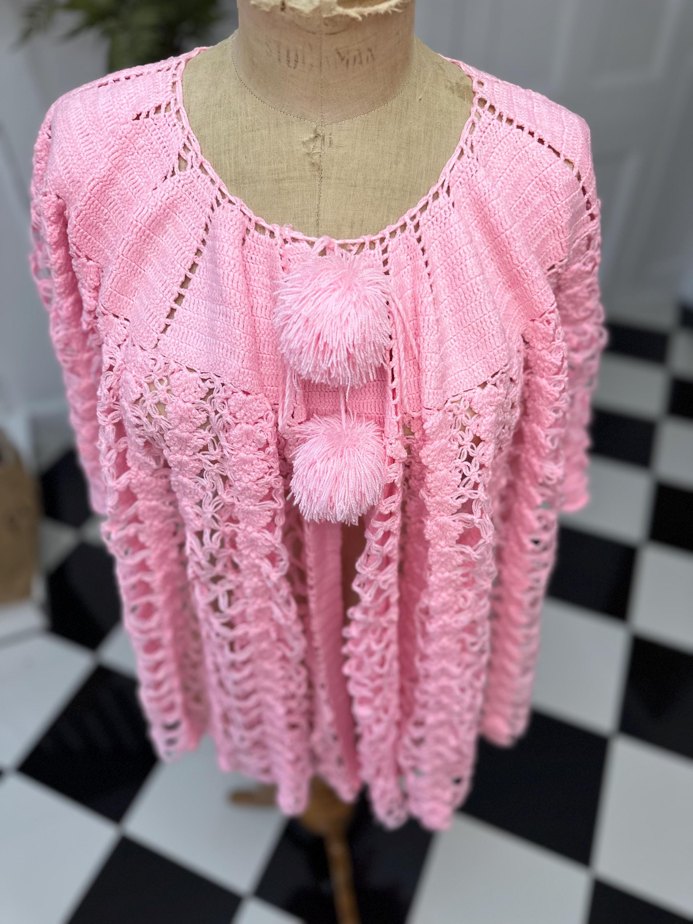 Vintage 1970s pink hand knitted cardigan
