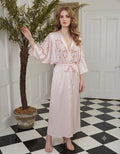 1970s Pink Satin dressing gown with Cutout Lace Loungewear