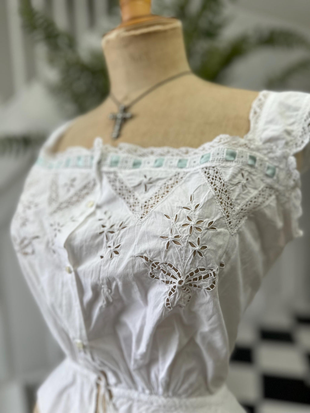 Elegant Victorian Edwardian Lace and Cotton Corset Cover monogram FM
