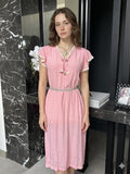1930s Pink Silk Gown | Lace Ruffle Sleeve Slip, Antique Crepe Nightgown