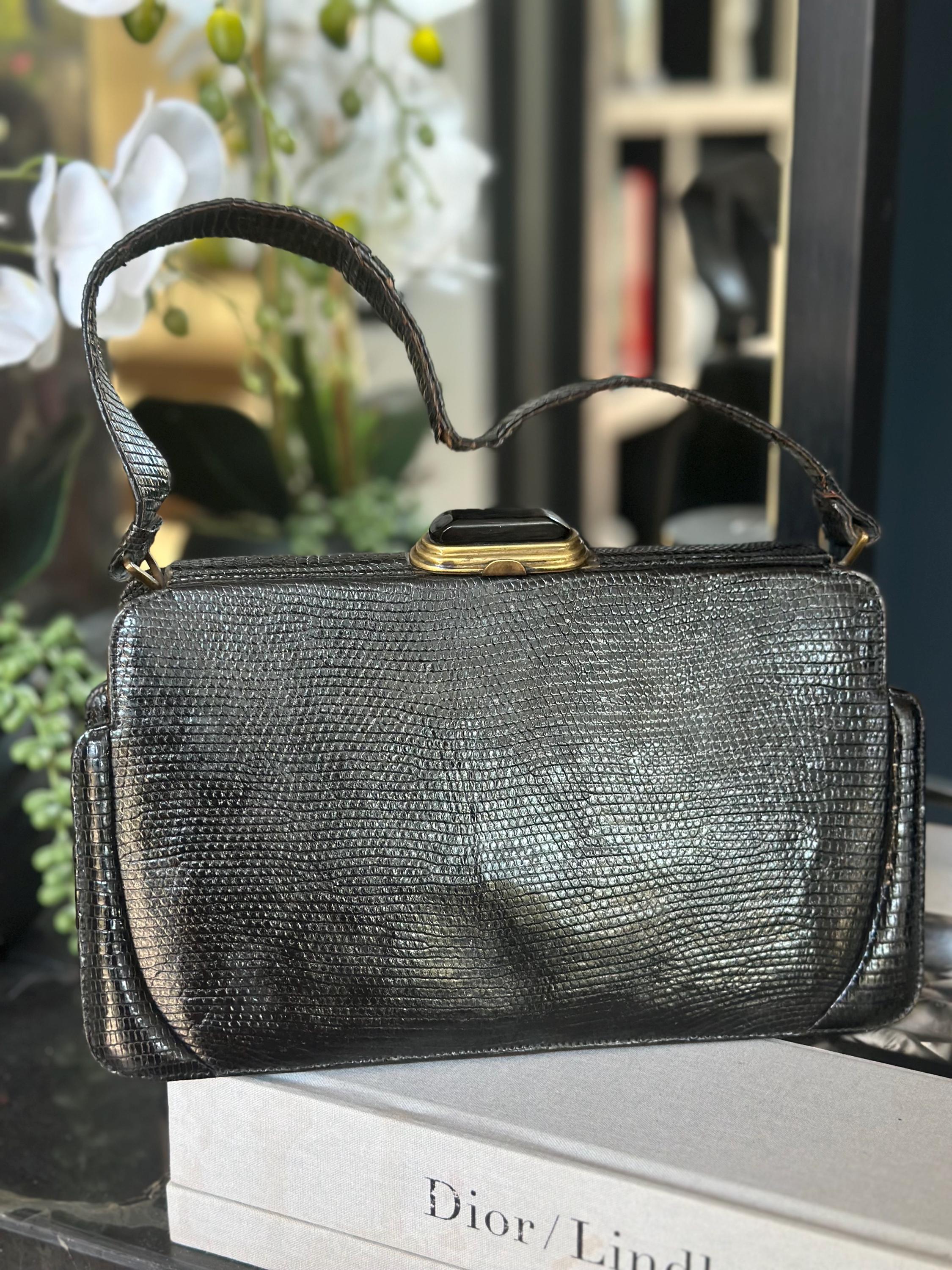 1930s Black lizard skin handbag