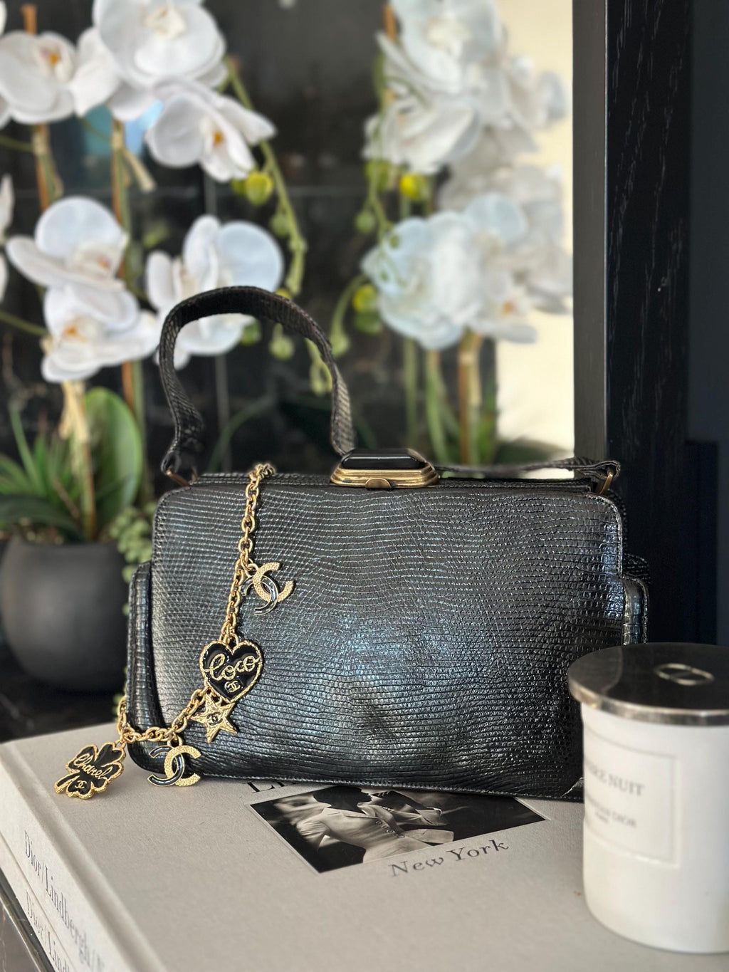 1930s Black lizard skin handbag
