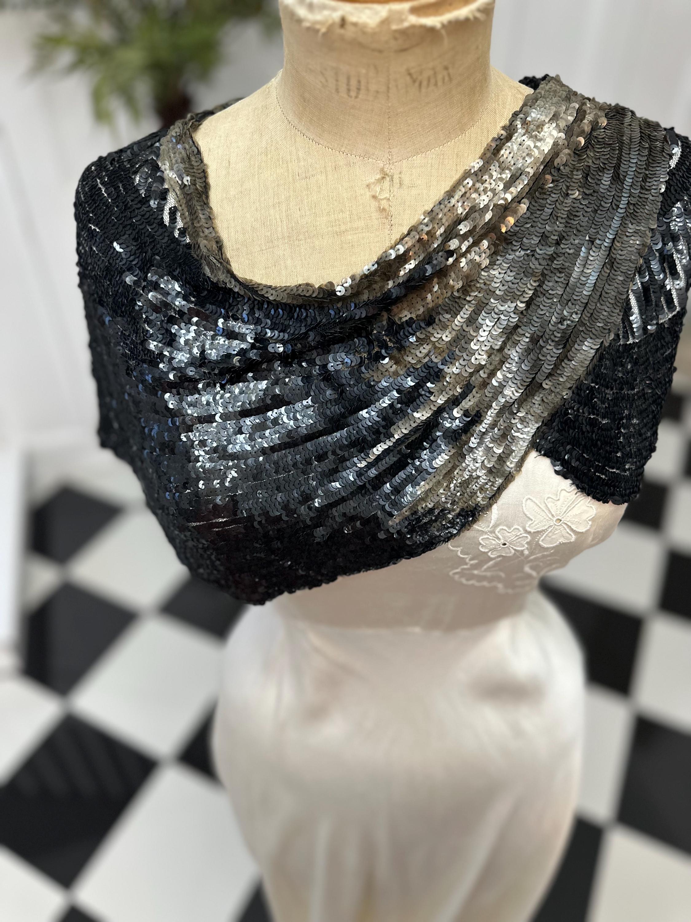 1920s Sequin black and gold shawl