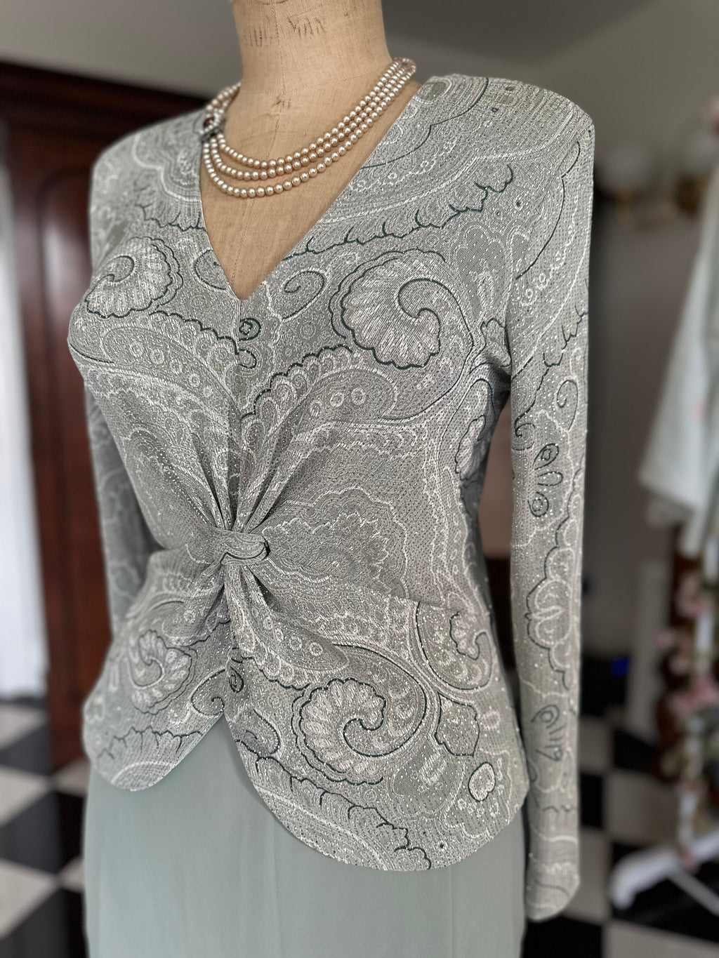 1970s Sage green dress blouse and skirt