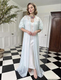 1970s Pale Blue Sheer Peignoir with Pleated Skirt and Lace Top