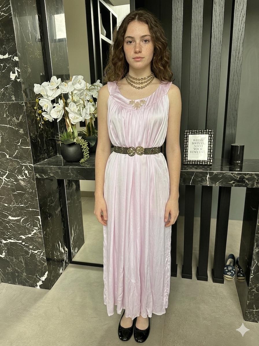 Vintage pink  liquid satin slip dress – Off-Shoulder Gown